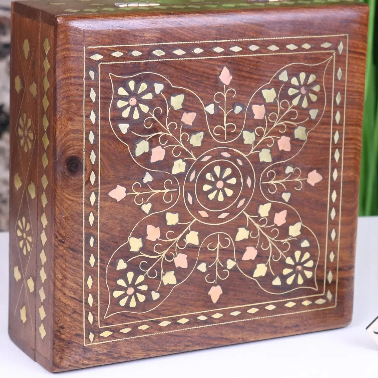 Lila Sheesham Wood Trinket Box with Elegant Brass Inlay