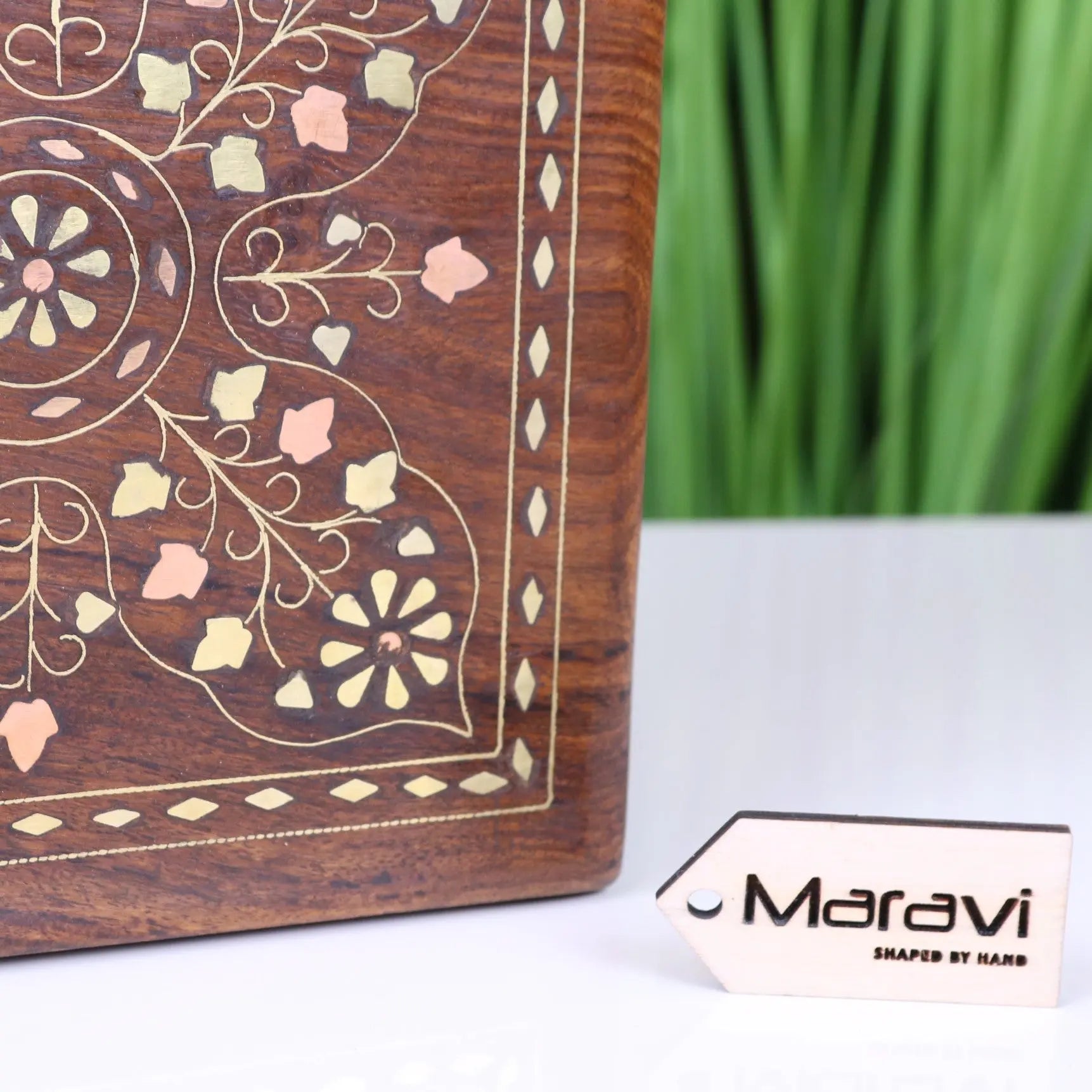 Lila Sheesham Wood Trinket Box with Elegant Brass Inlay