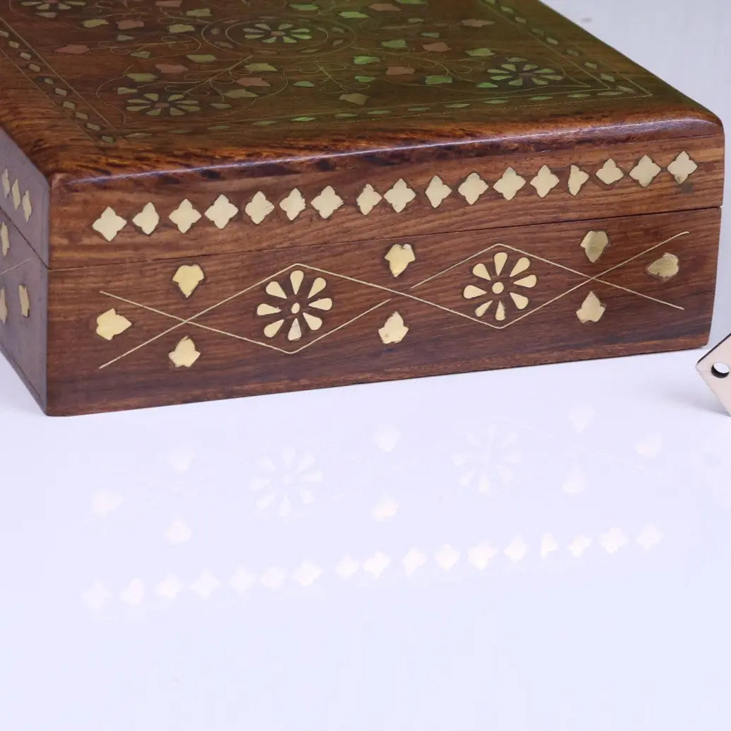Lila Sheesham Wood Trinket Box with Elegant Brass Inlay