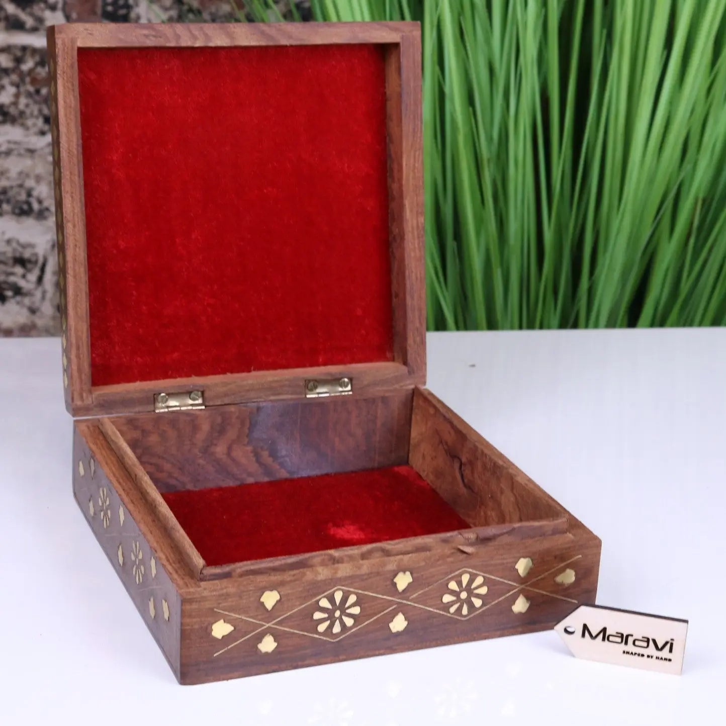 Lila Sheesham Wood Trinket Box with Elegant Brass Inlay