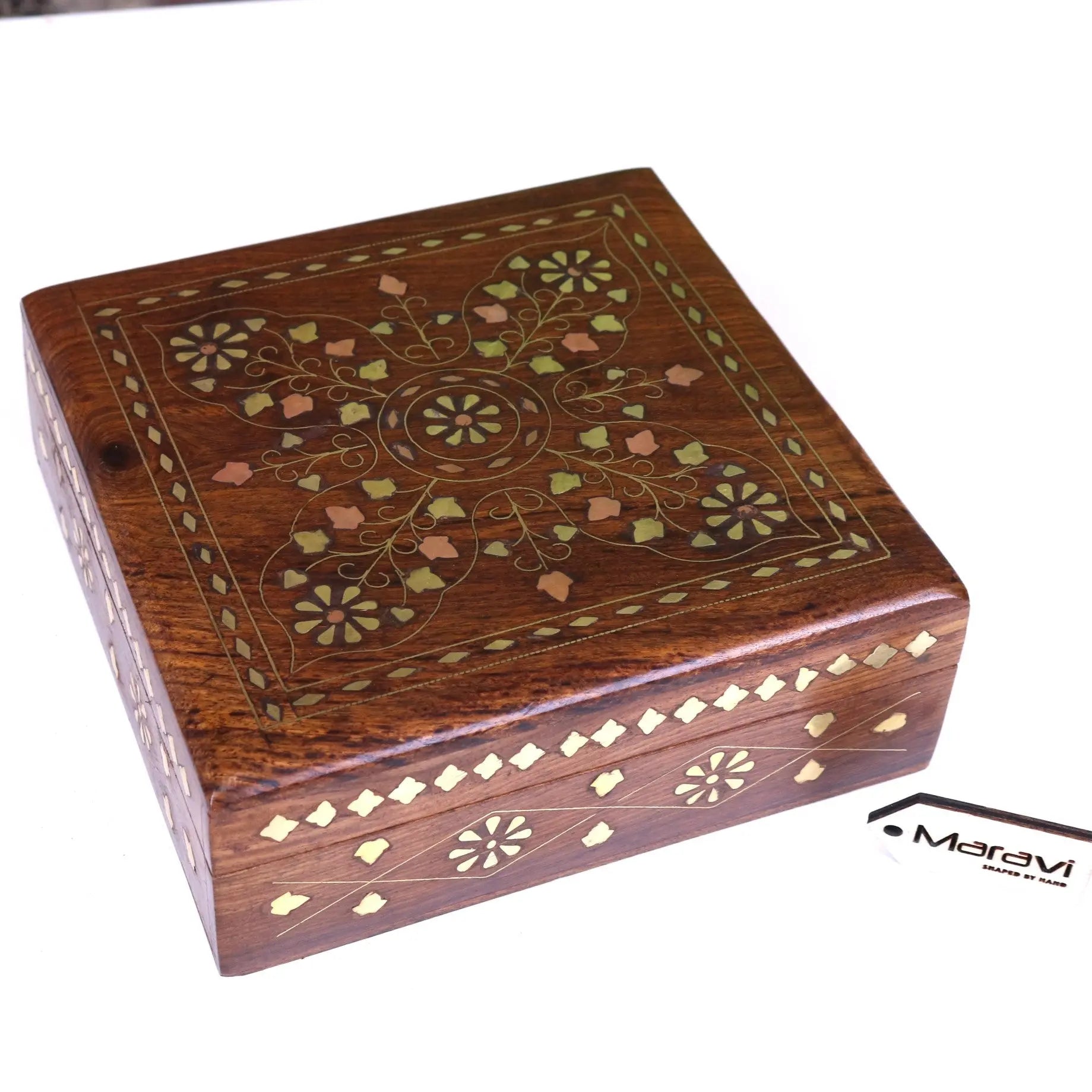 Lila Sheesham Wood Trinket Box with Elegant Brass Inlay