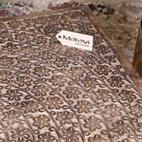 Ibra Large Side Table Burnt Mango Wood Hand Carved