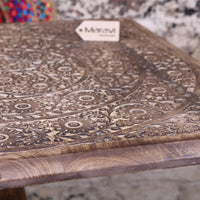 Alia Square Pedestal Large Side Table Hand Carved