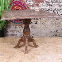 Alia Square Pedestal Large Side Table Hand Carved