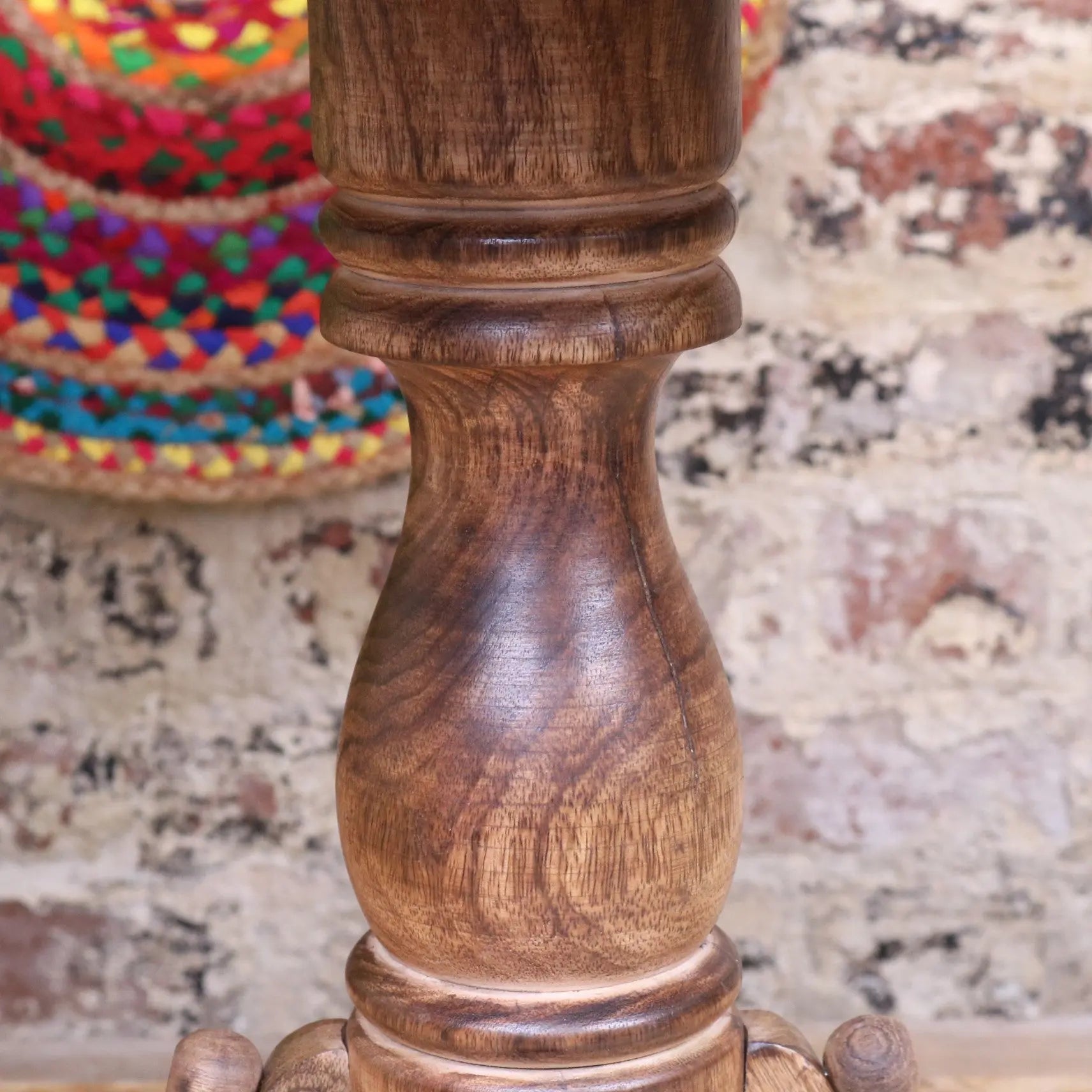 Alia Square Pedestal Large Side Table Hand Carved