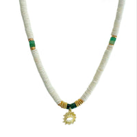 Solaana White Beaded Necklace with Gold Sun Charm