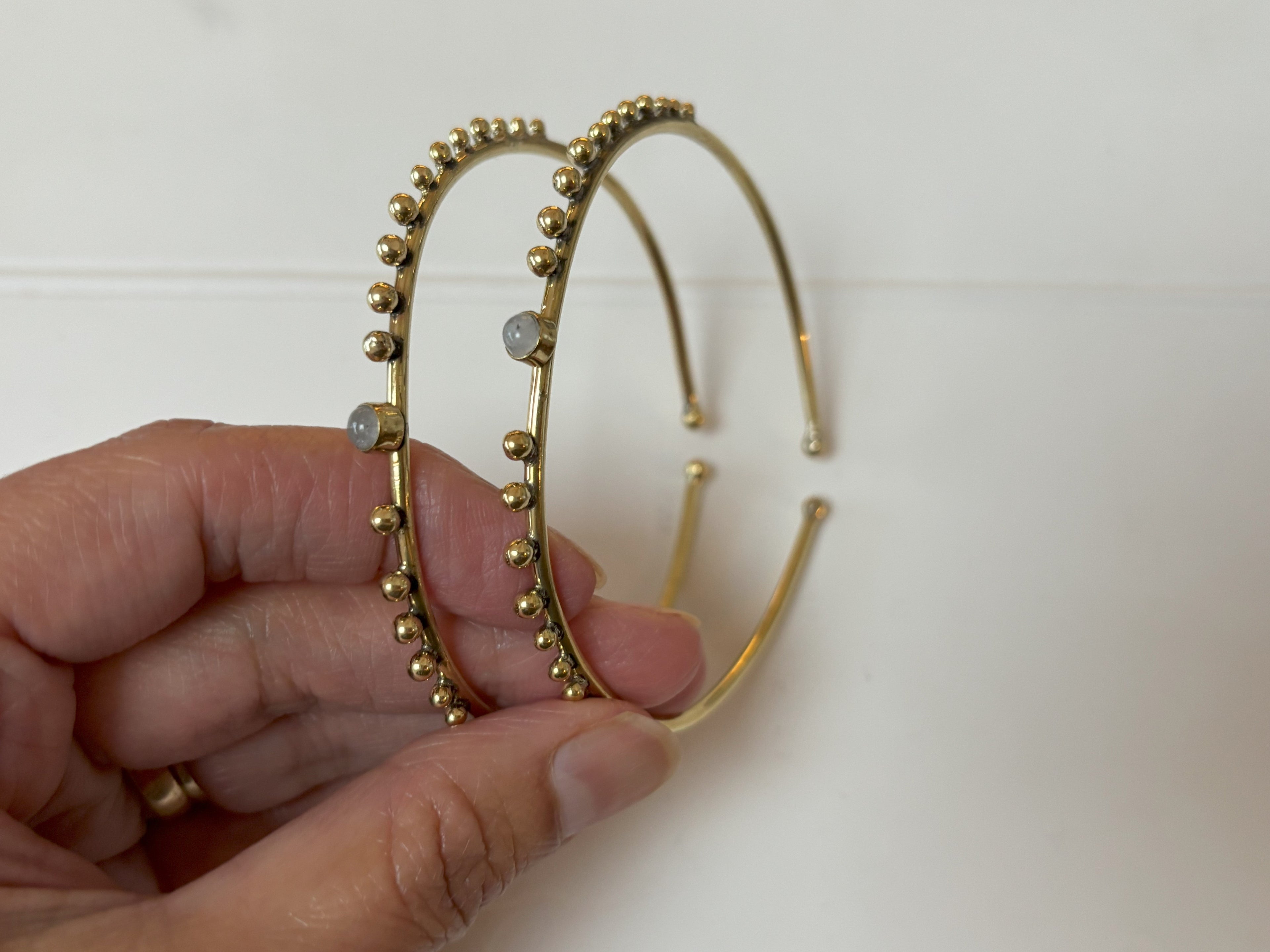 Turquoise/Moonstone Beaded Brass Bangles.