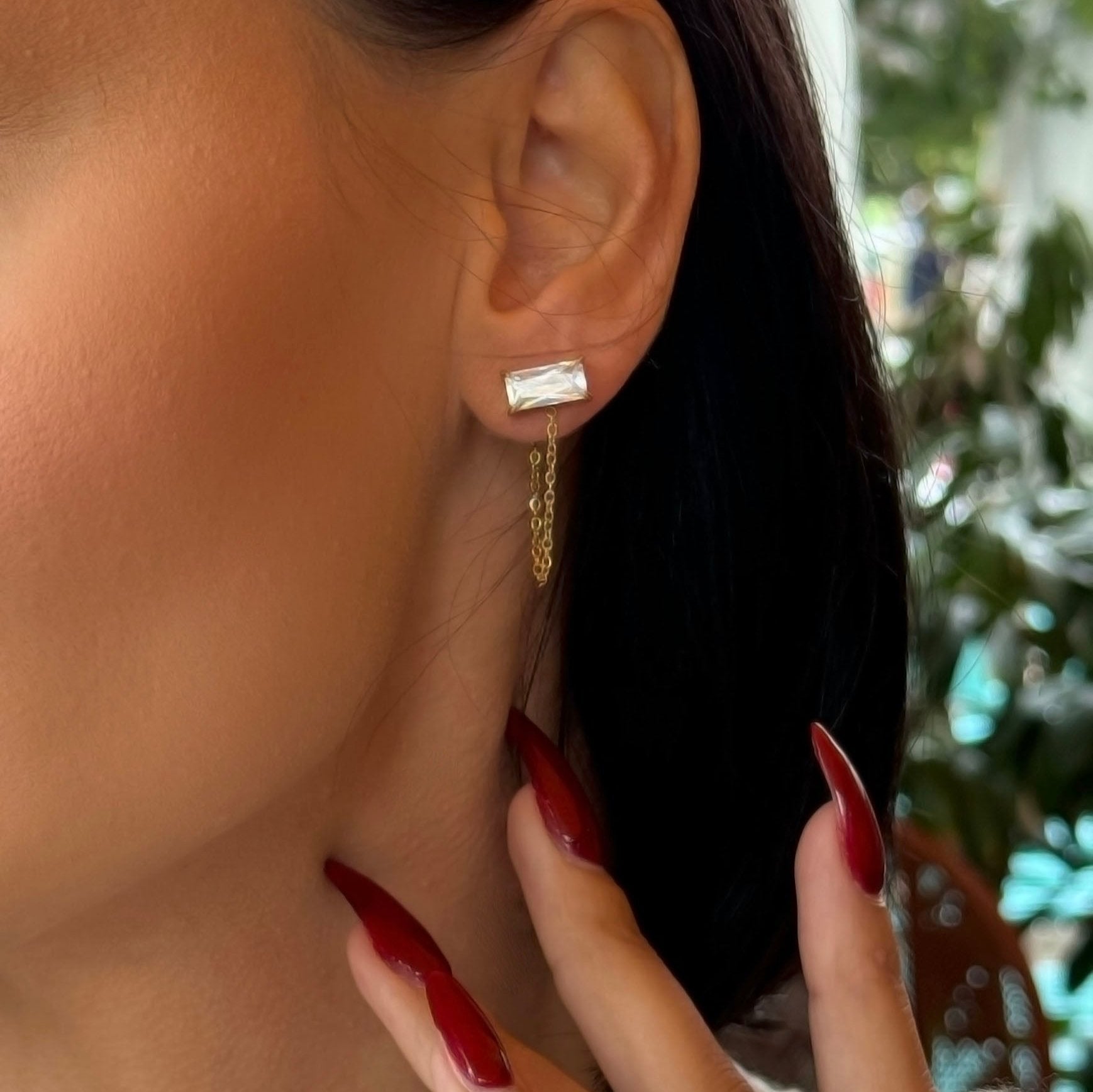 Cleo Luxe 18k Gold Plated Clear Jewel Chain Earrings