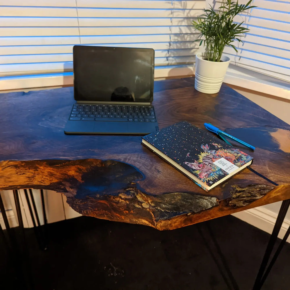 Cornish Walnut and gold black epoxy resin side table