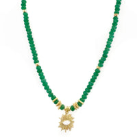 Soleia Green Boho Beaded Necklace with Sunburst Pendant