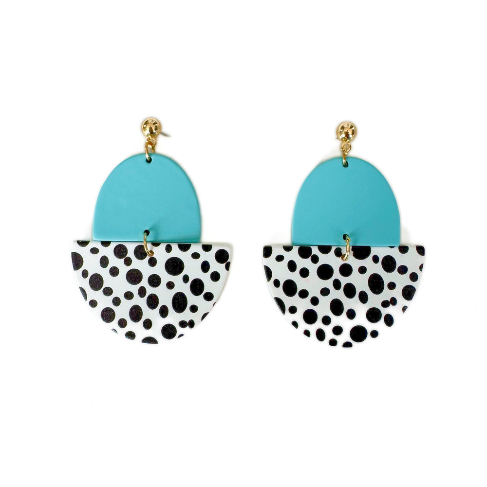 Lottie Turquoise & Monochrome Polka Dot Statement Earrings