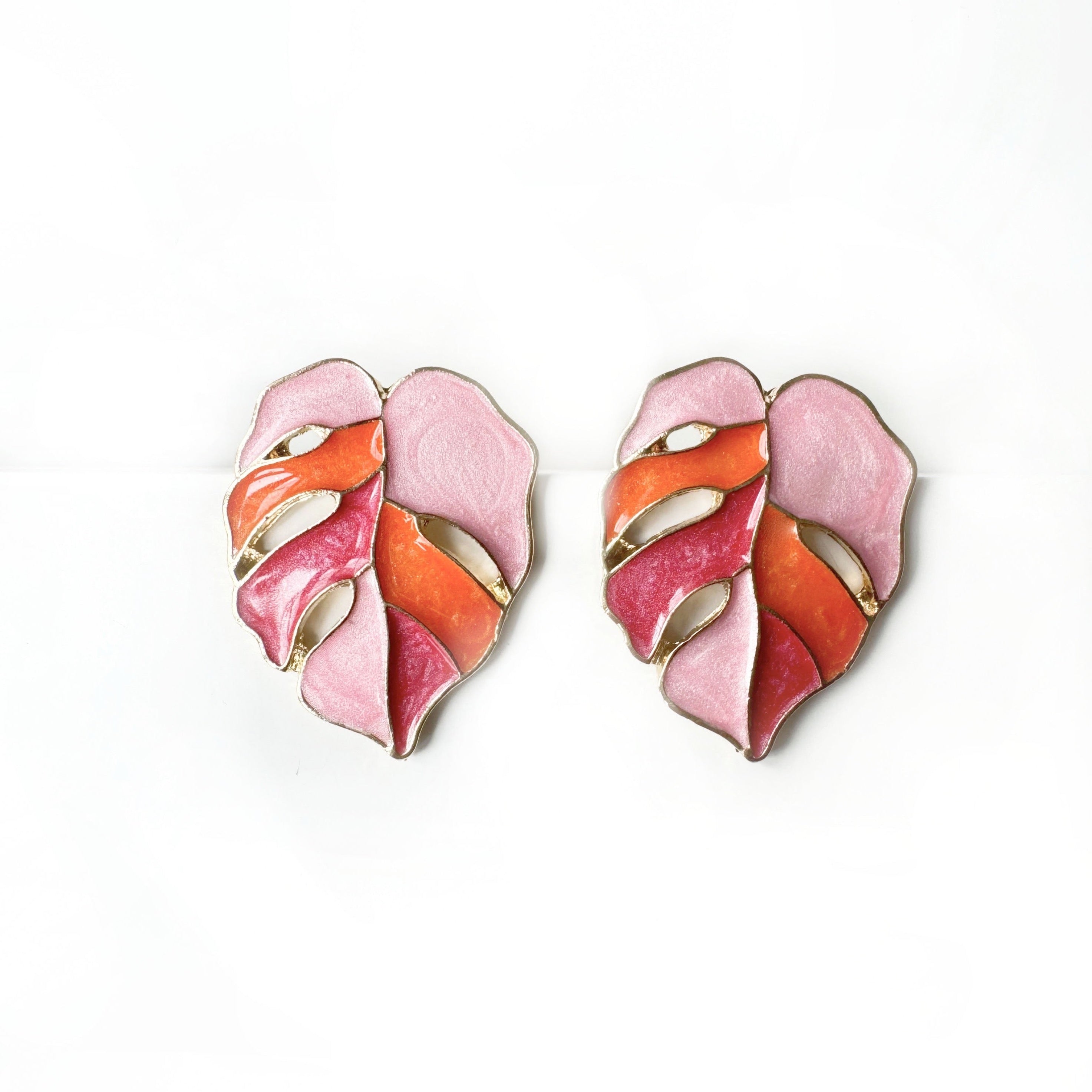 Kehlaani Blush Enamel Monstera Earrings
