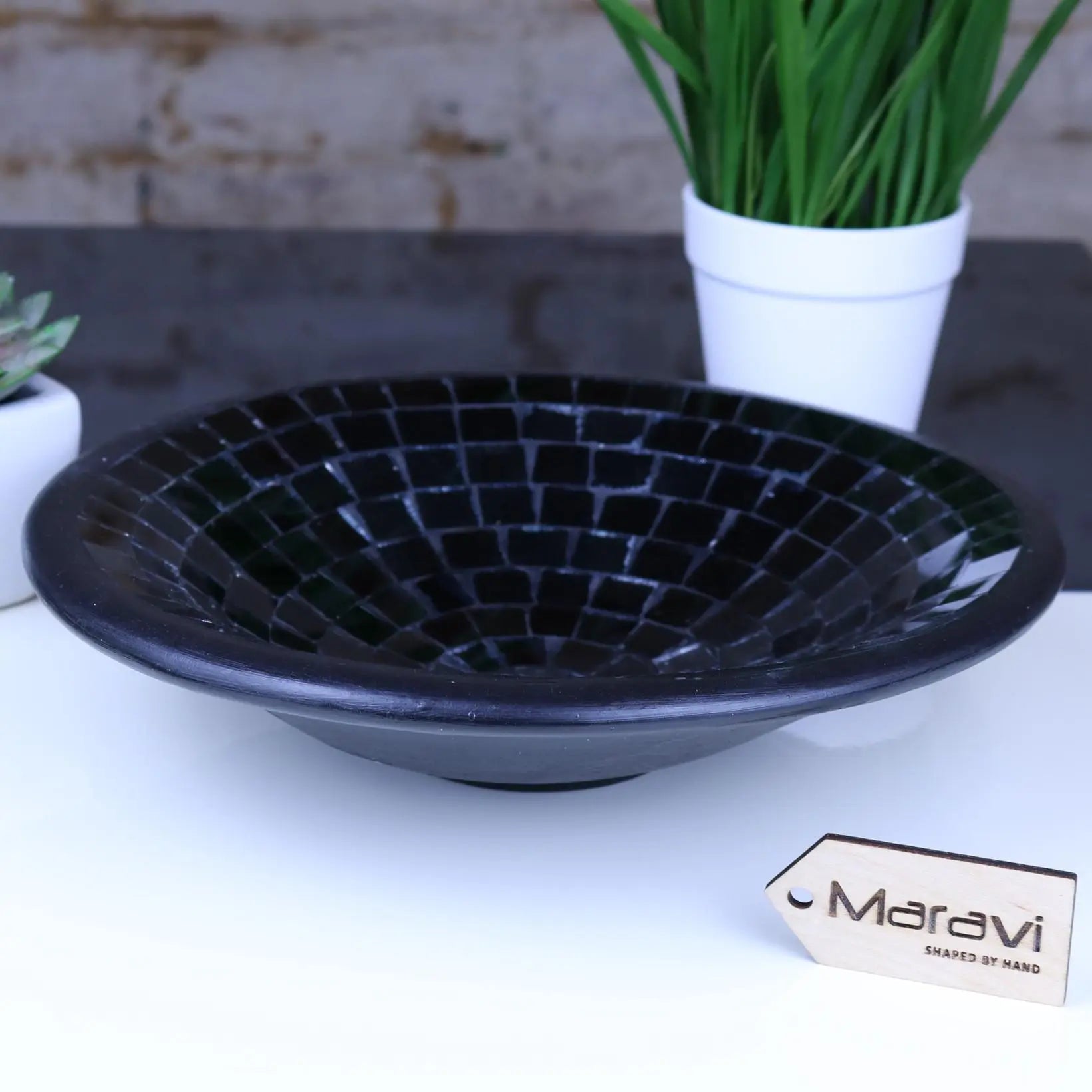 Salola Black Glass Mosaic Bowl - Handcrafted Elegance for Your Home