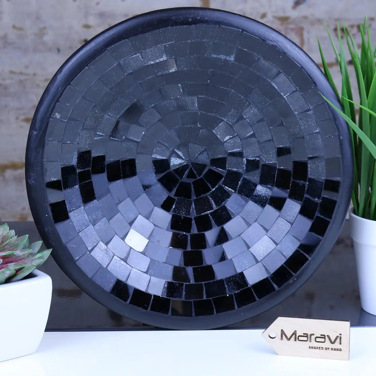 Salola Black Glass Mosaic Bowl - Handcrafted Elegance for Your Home