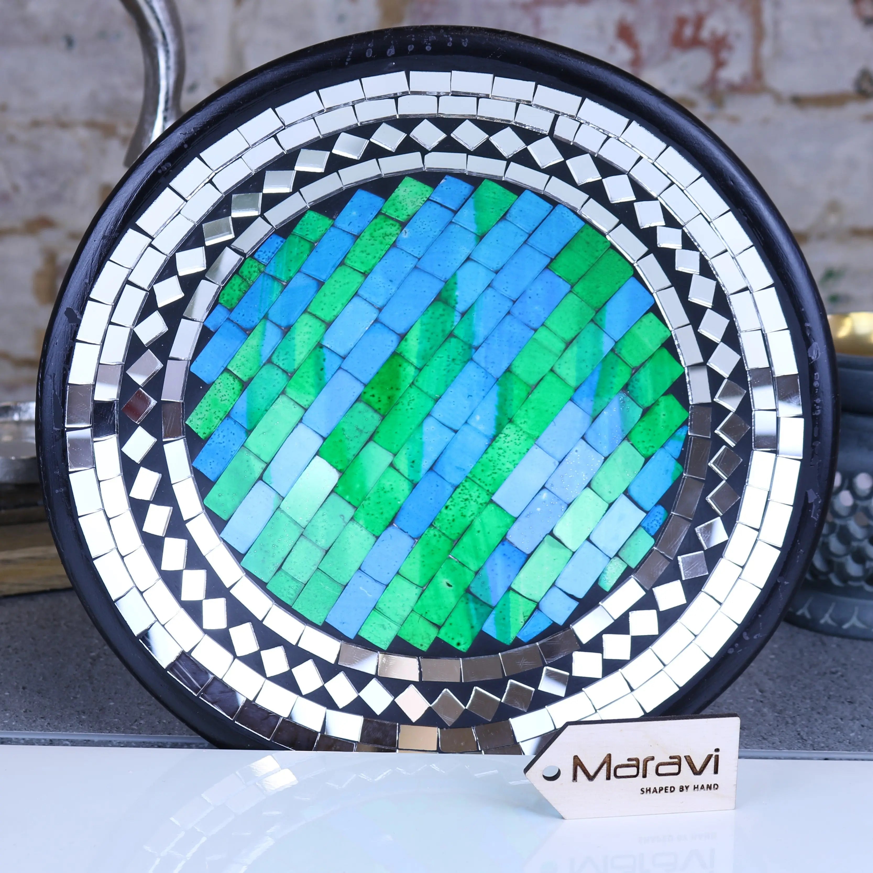 Vill Mosaic Bowl 28cm Turquoise and Mirror