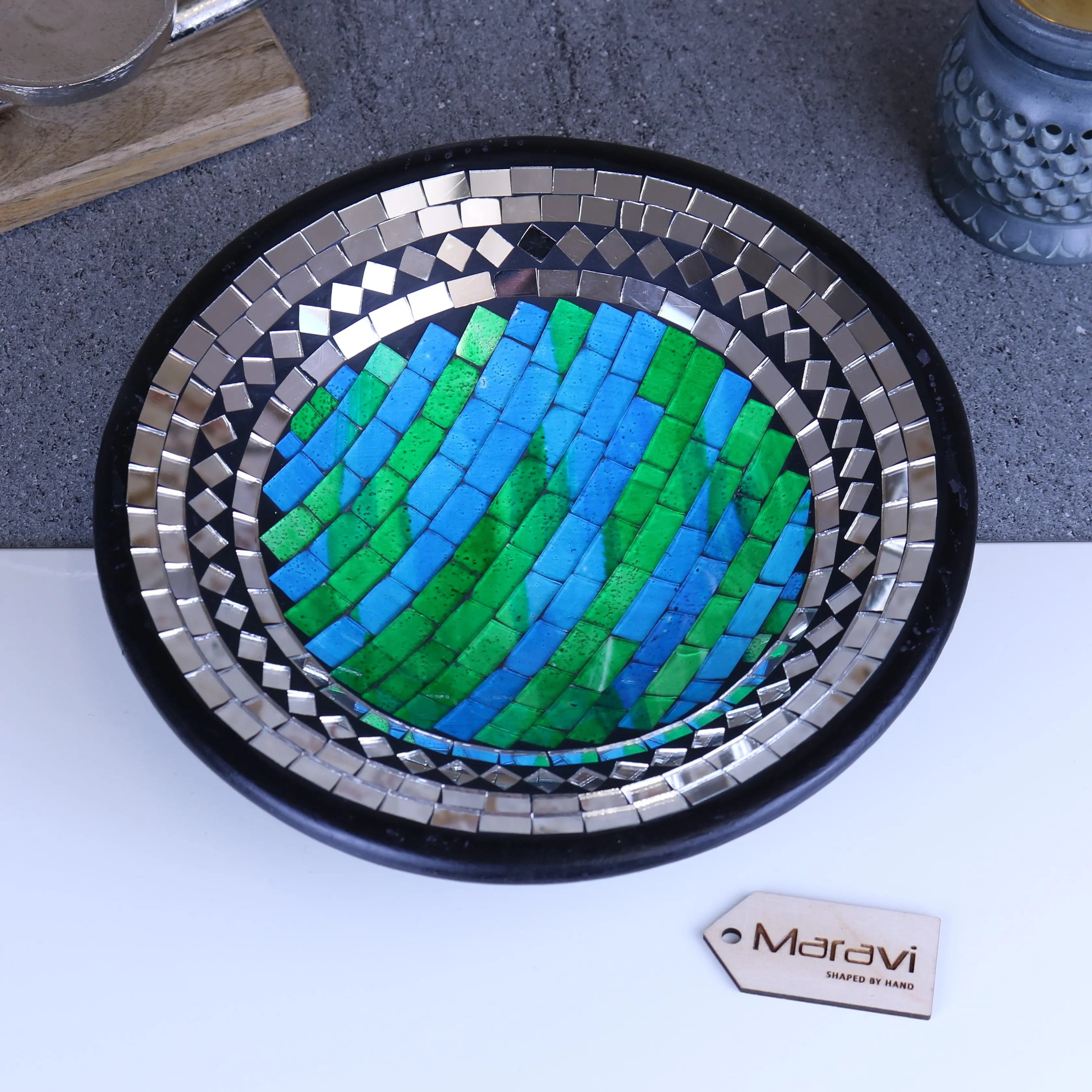Vill Mosaic Bowl 28cm Turquoise and Mirror