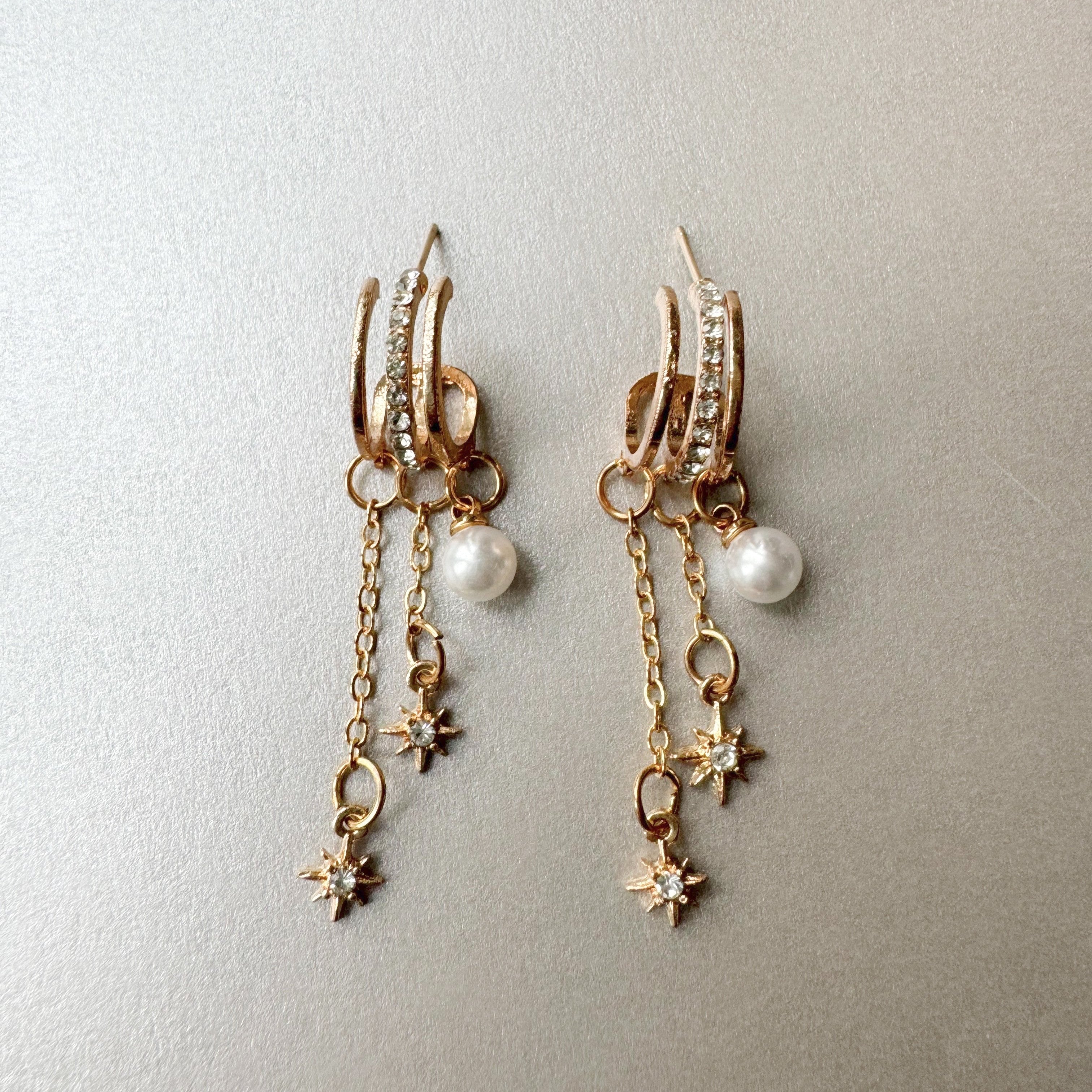 Estella Triple Hoop Celestial Pearl Earrings