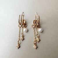 Estella Triple Hoop Celestial Pearl Earrings