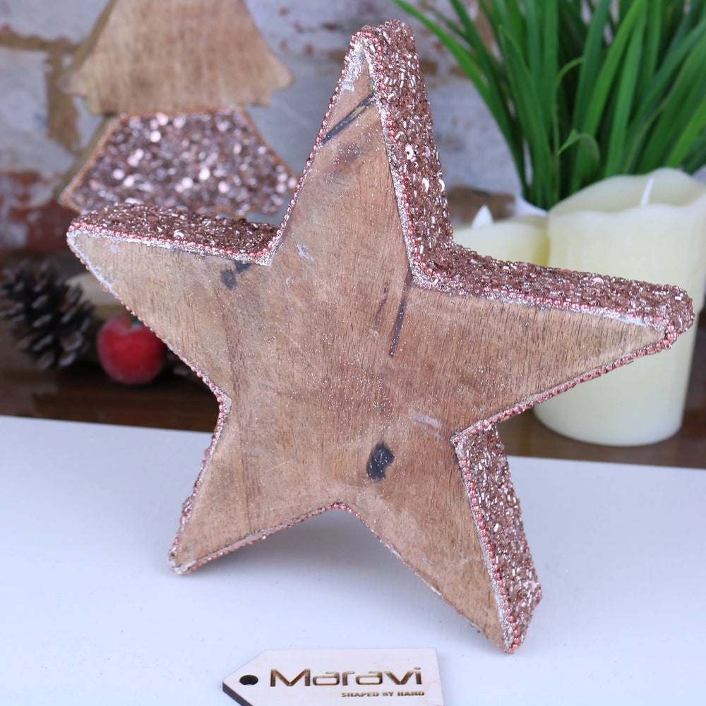 Lovell Christmas Wooden Decoration Star Copper Jewel Design