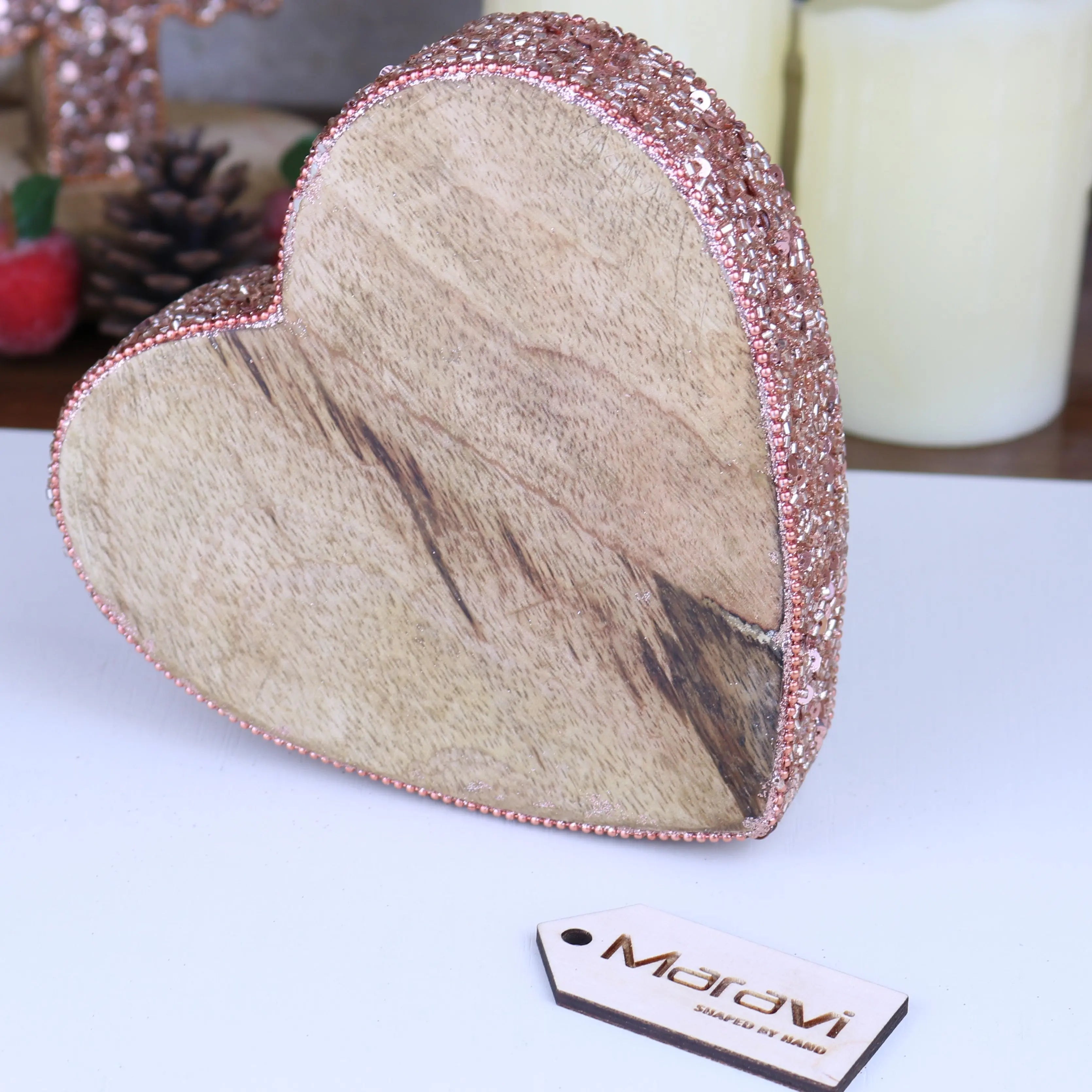 Lovell Christmas Wooden Decoration Heart Shape Copper Jewel Design