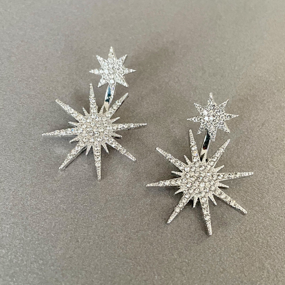 Aura Crystal Silver Starburst Earrings