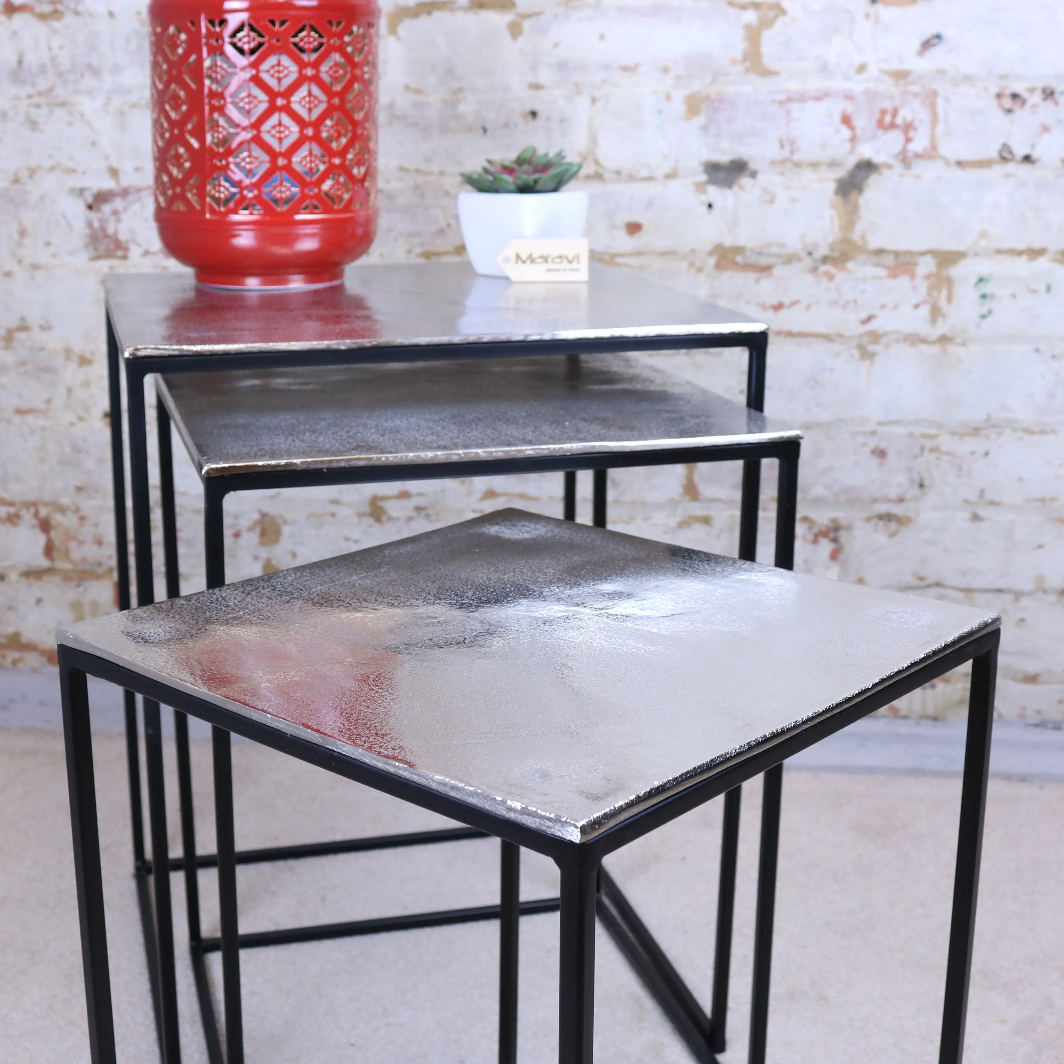 Karari Square Nest of Tables Distressed Metal