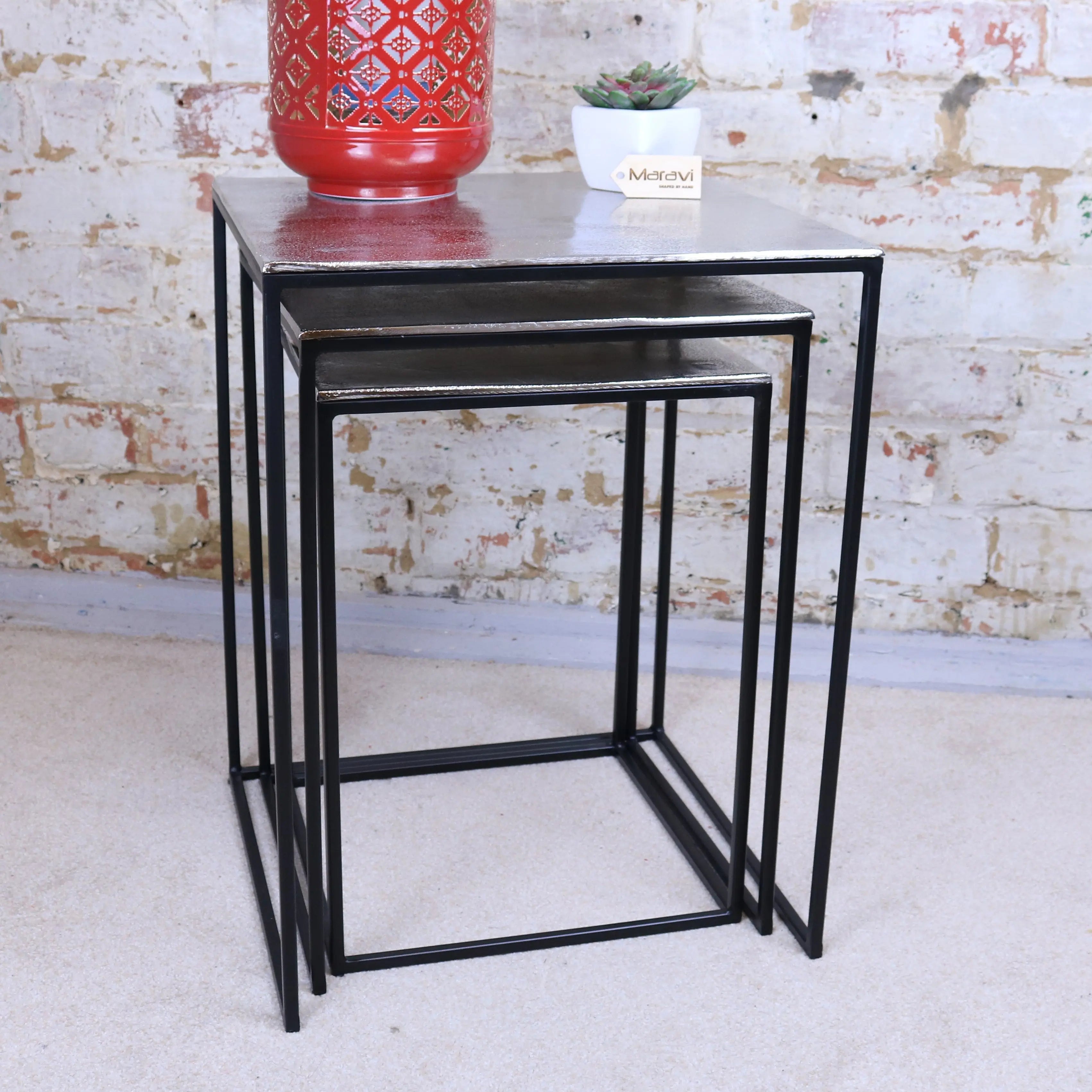 Karari Square Nest of Tables Distressed Metal