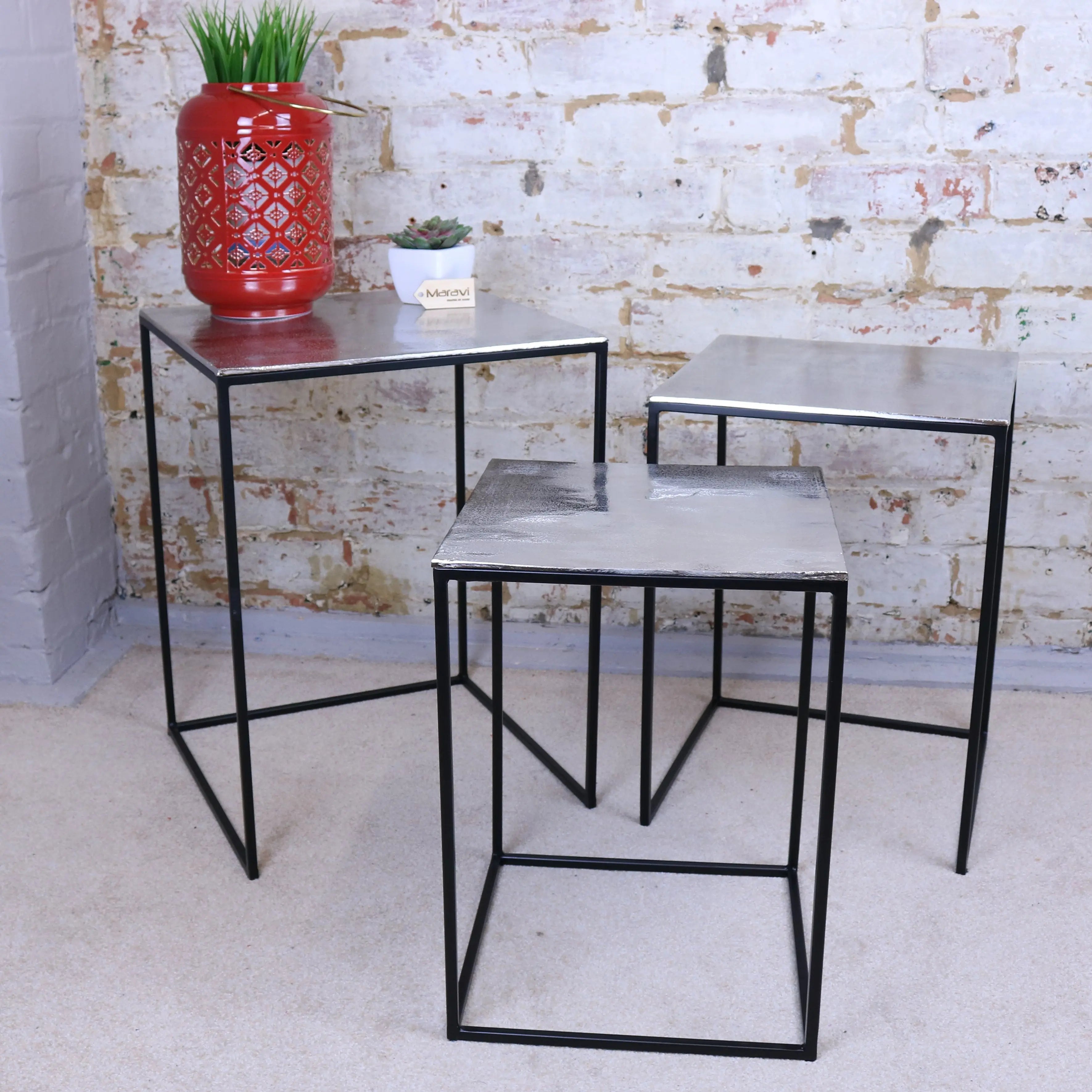 Karari Square Nest of Tables Distressed Metal