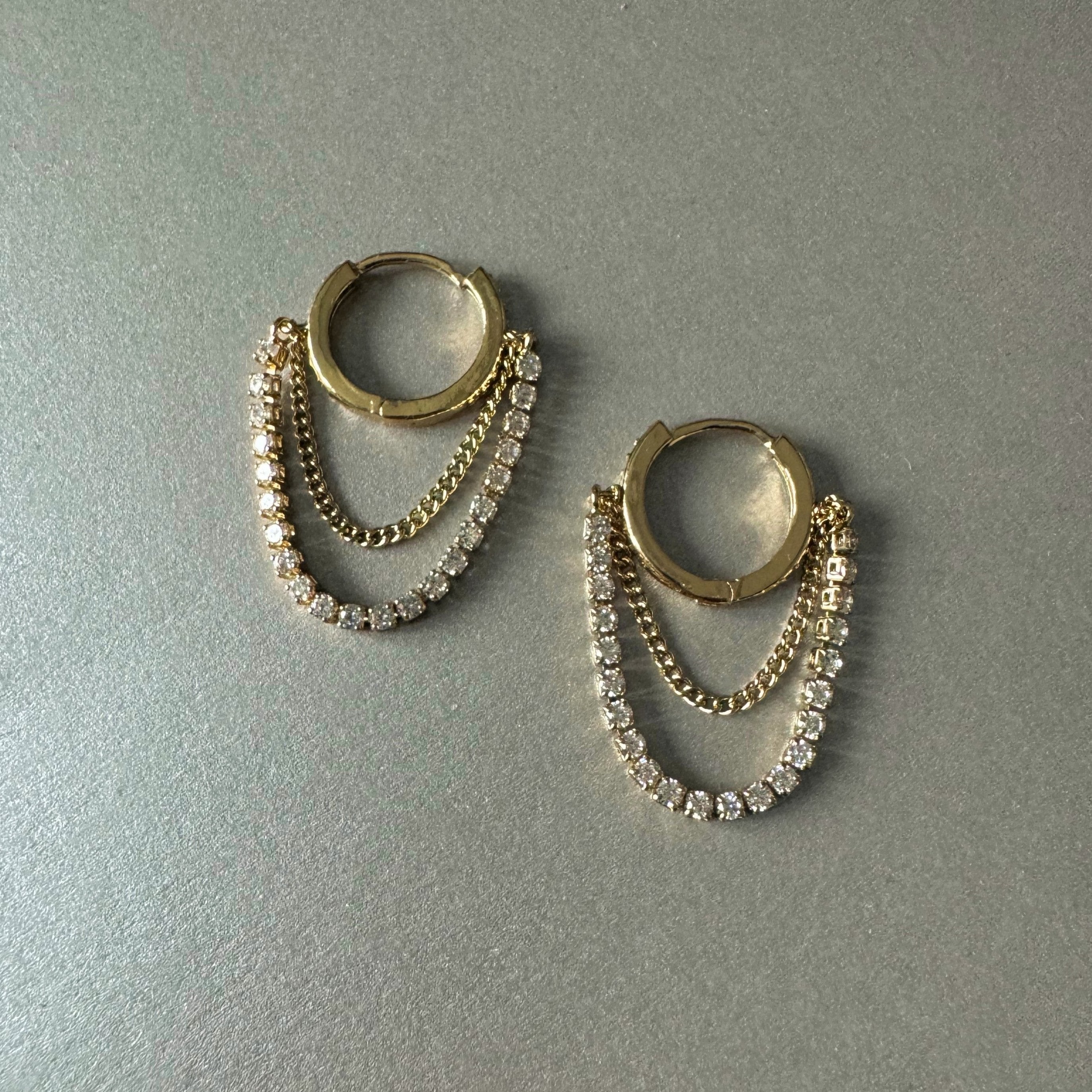 Starlet Double Chain Jewelled Hoop Earrings