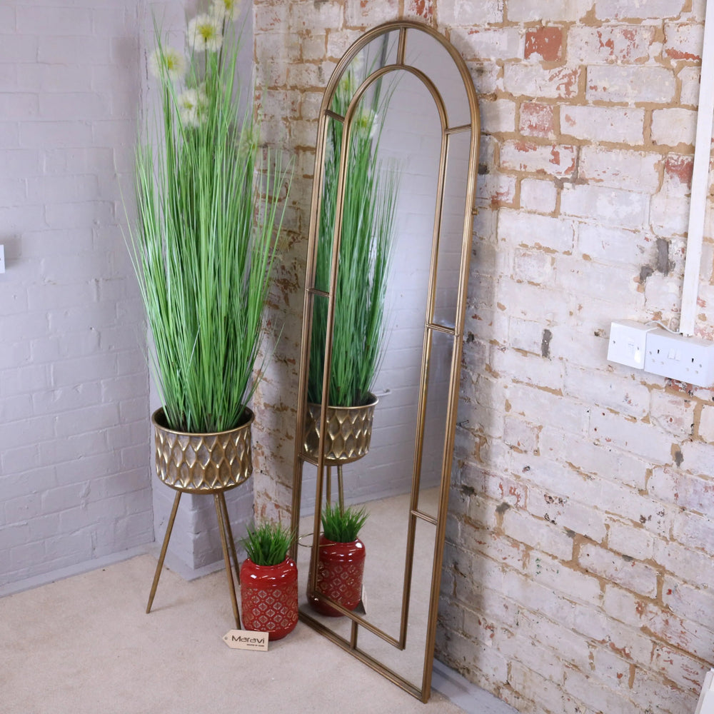 Samelia Elegant Full Length Arch Mirror in Antiqued Gold