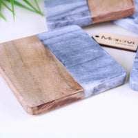 Salya Grey Marble and Wood Luxury Coasters