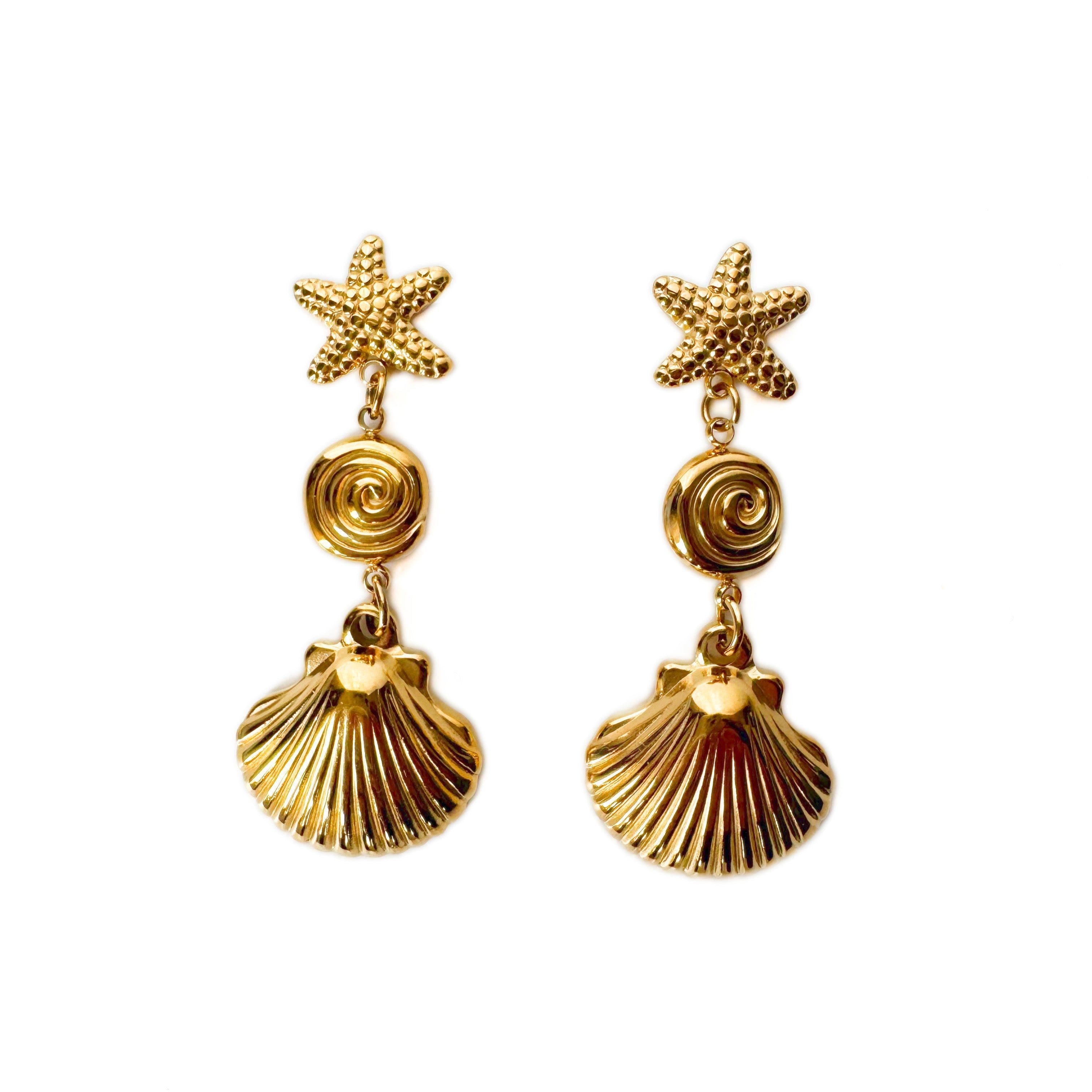 Marina Luxe 18k Gold Plated Shell Dangle Earrings