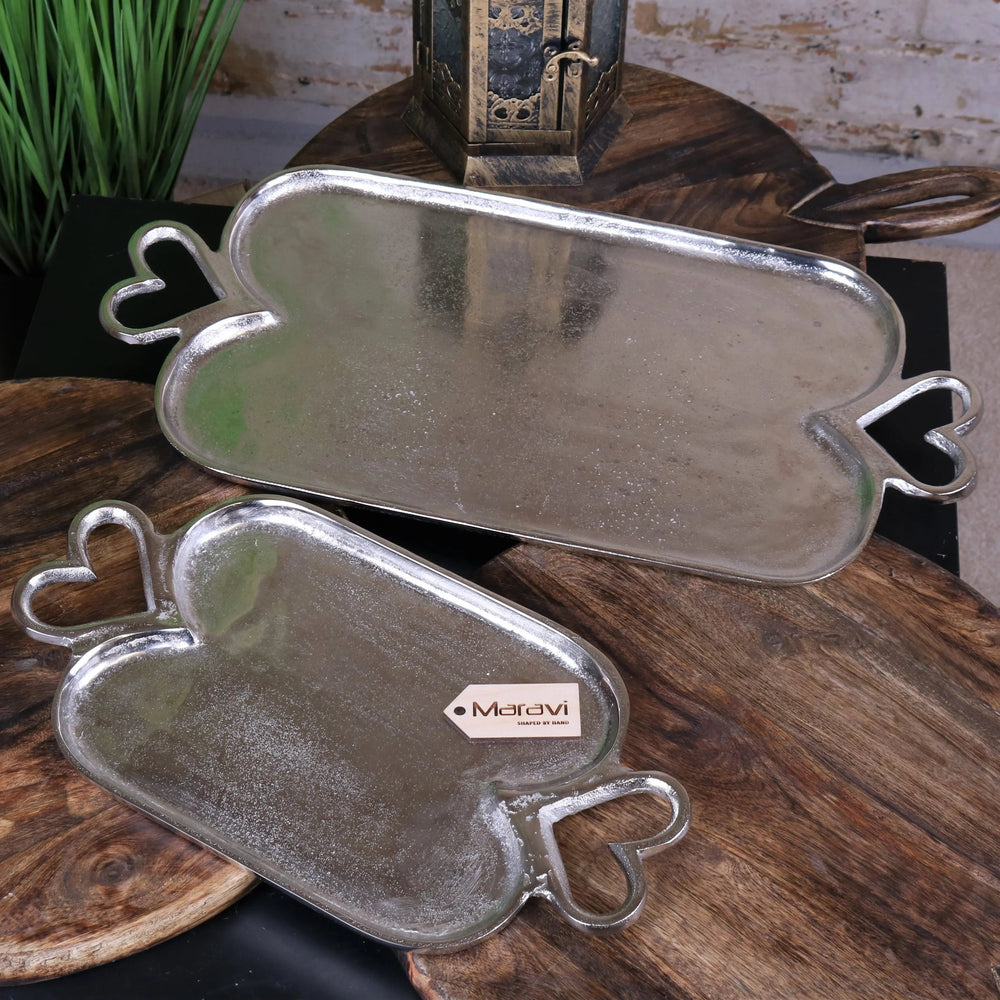 Punji Luxury Heart Handle Serving Trays Set - Stylish Aluminium Decor & Functionality