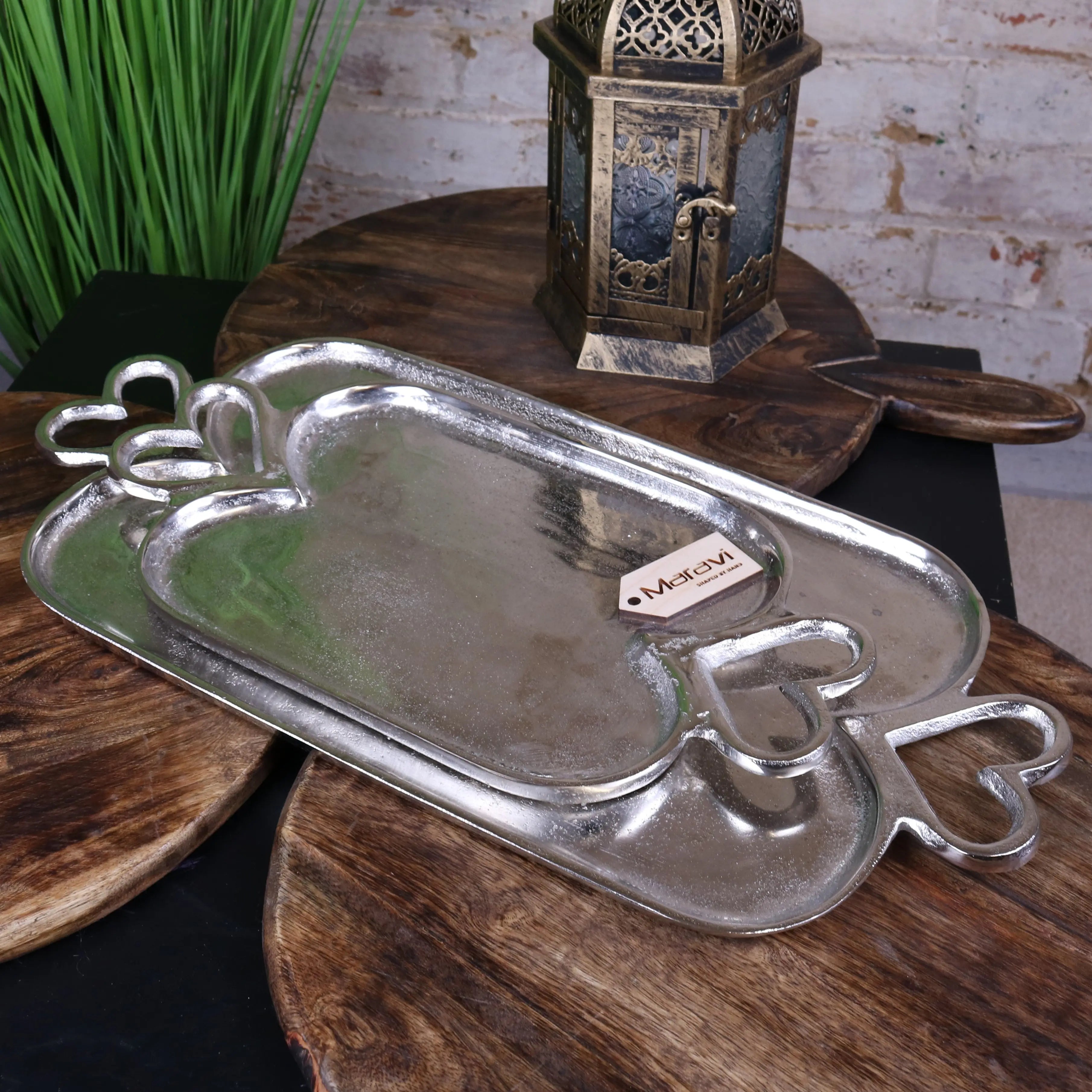 Punji Luxury Heart Handle Serving Trays Set - Stylish Aluminium Decor & Functionality