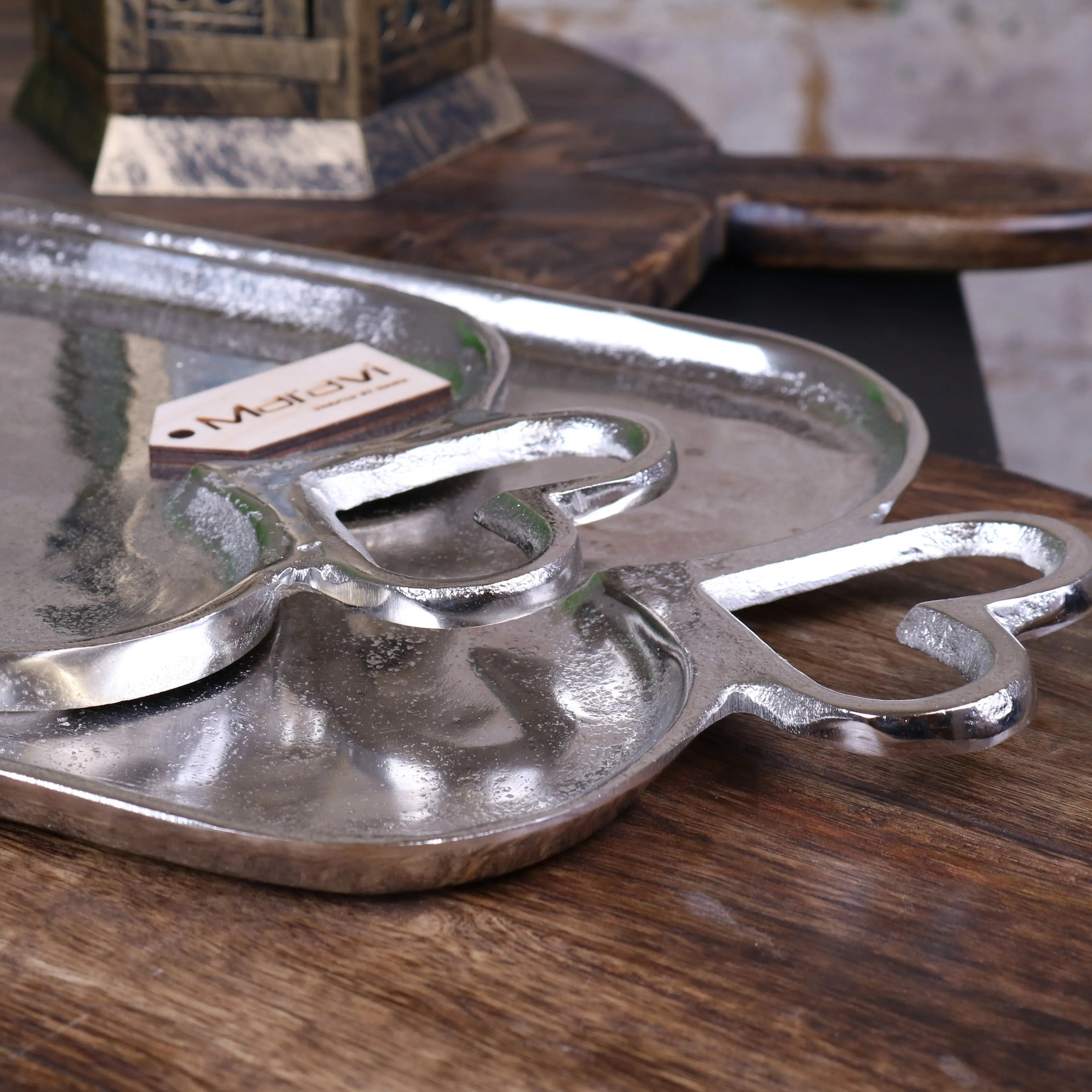Punji Luxury Heart Handle Serving Trays Set - Stylish Aluminium Decor & Functionality