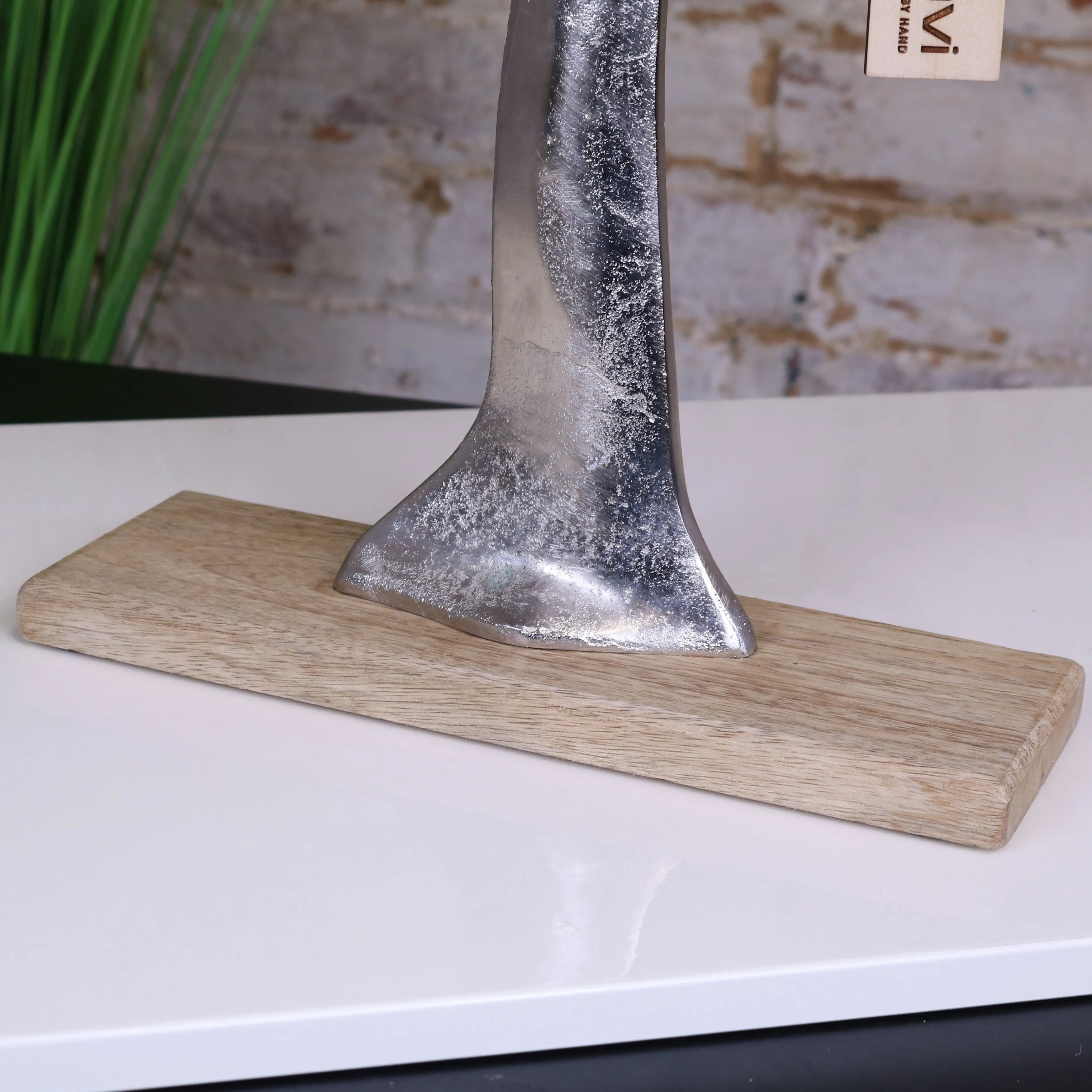 Lolam Tree Sculpture in Cast Aluminium on Mango Wood Base - 63cm