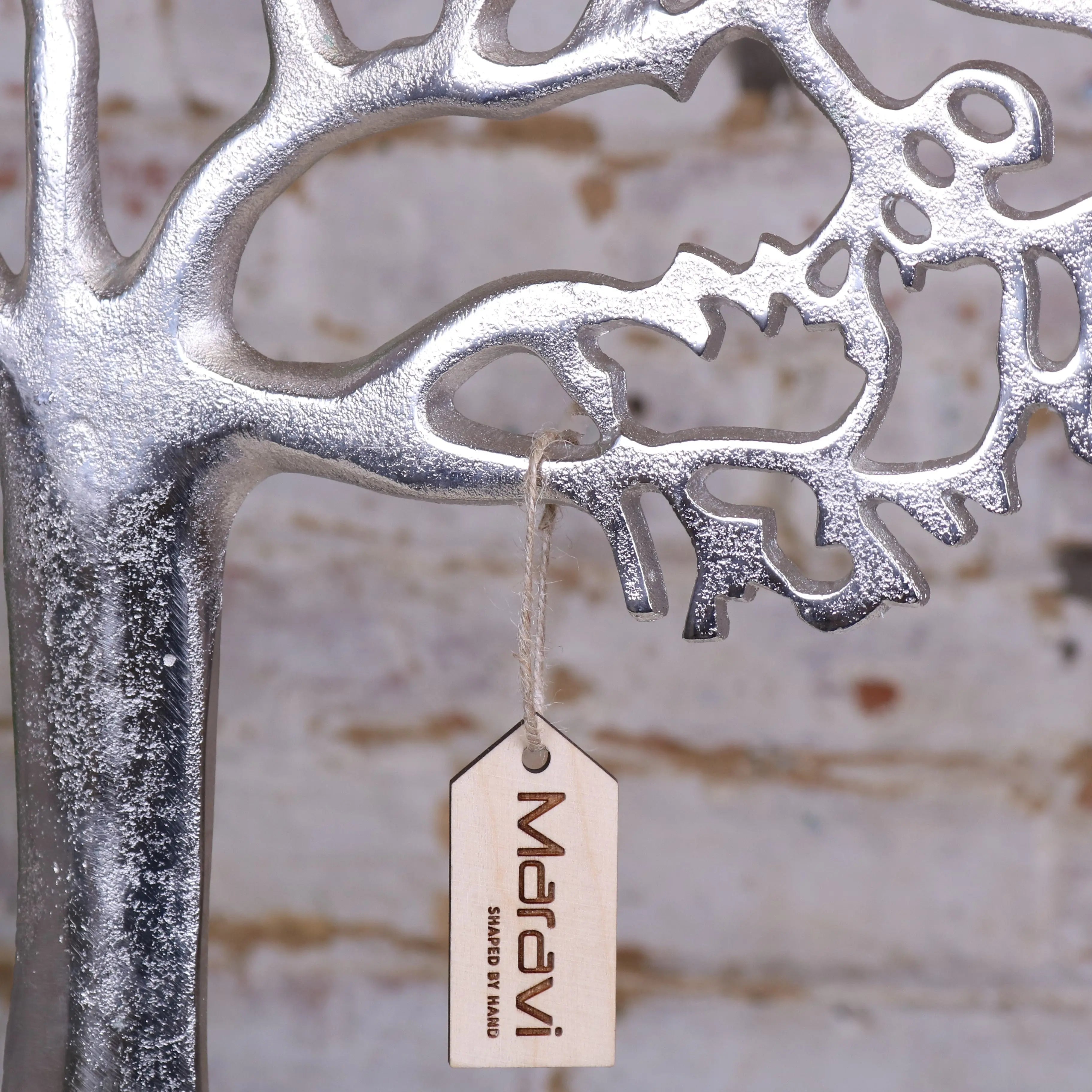 Lolam Tree Sculpture in Cast Aluminium on Mango Wood Base - 63cm