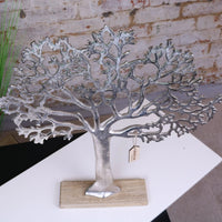Lolam Tree Sculpture in Cast Aluminium on Mango Wood Base - 63cm