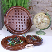 Jajur Handcrafted Sheesham Wood Solitaire Game with Elegant Glass Marbles