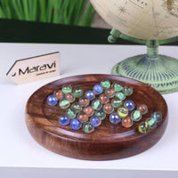 Jajur Handcrafted Sheesham Wood Solitaire Game with Elegant Glass Marbles