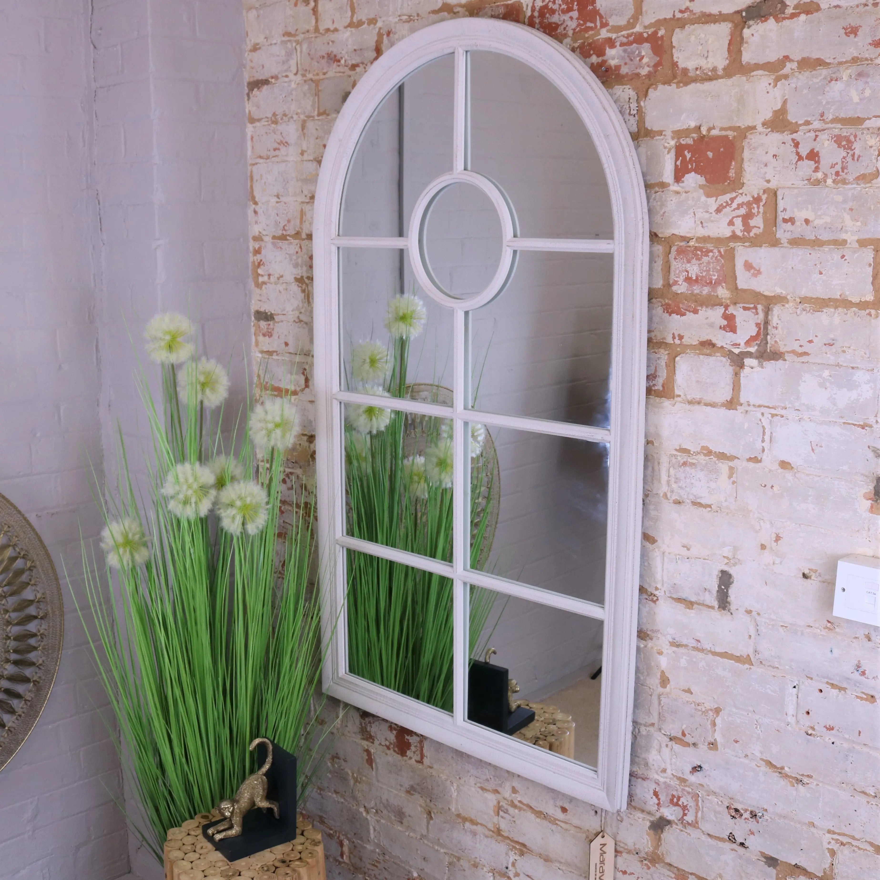 Panna Rustic Window Style Mirror in White Frame - Vintage Charm for Your Home