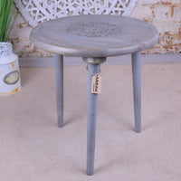 Pharoli Grey Wooden Side Table Grey Carved Patterns
