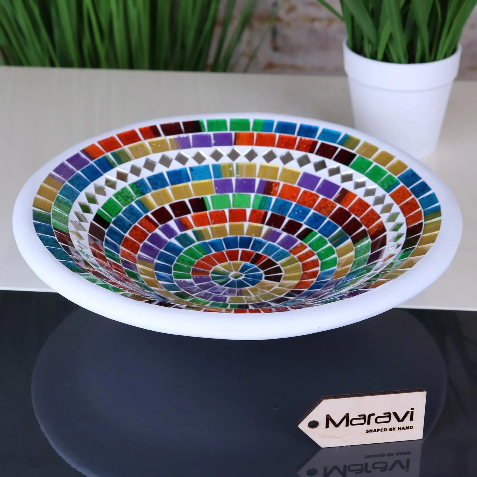 Badaka Mosaic Bowl 28cm Rainbow Multicolour and Mirrors