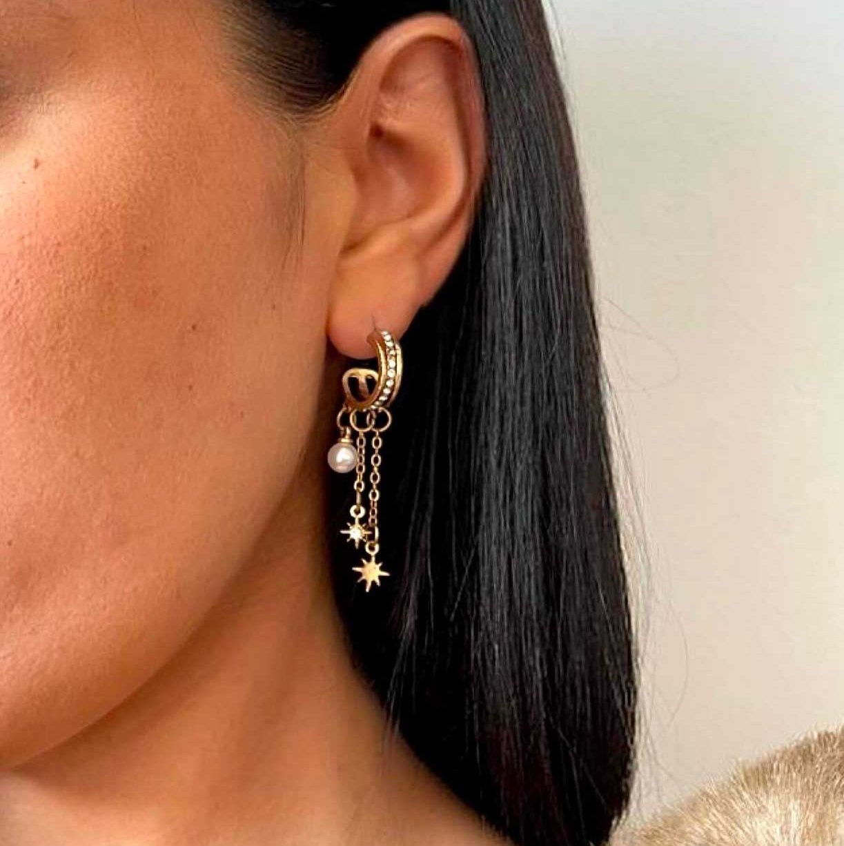 Estella Triple Hoop Celestial Pearl Earrings