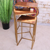 Itawa Tall Nest of Tables Gold Frame and Copper