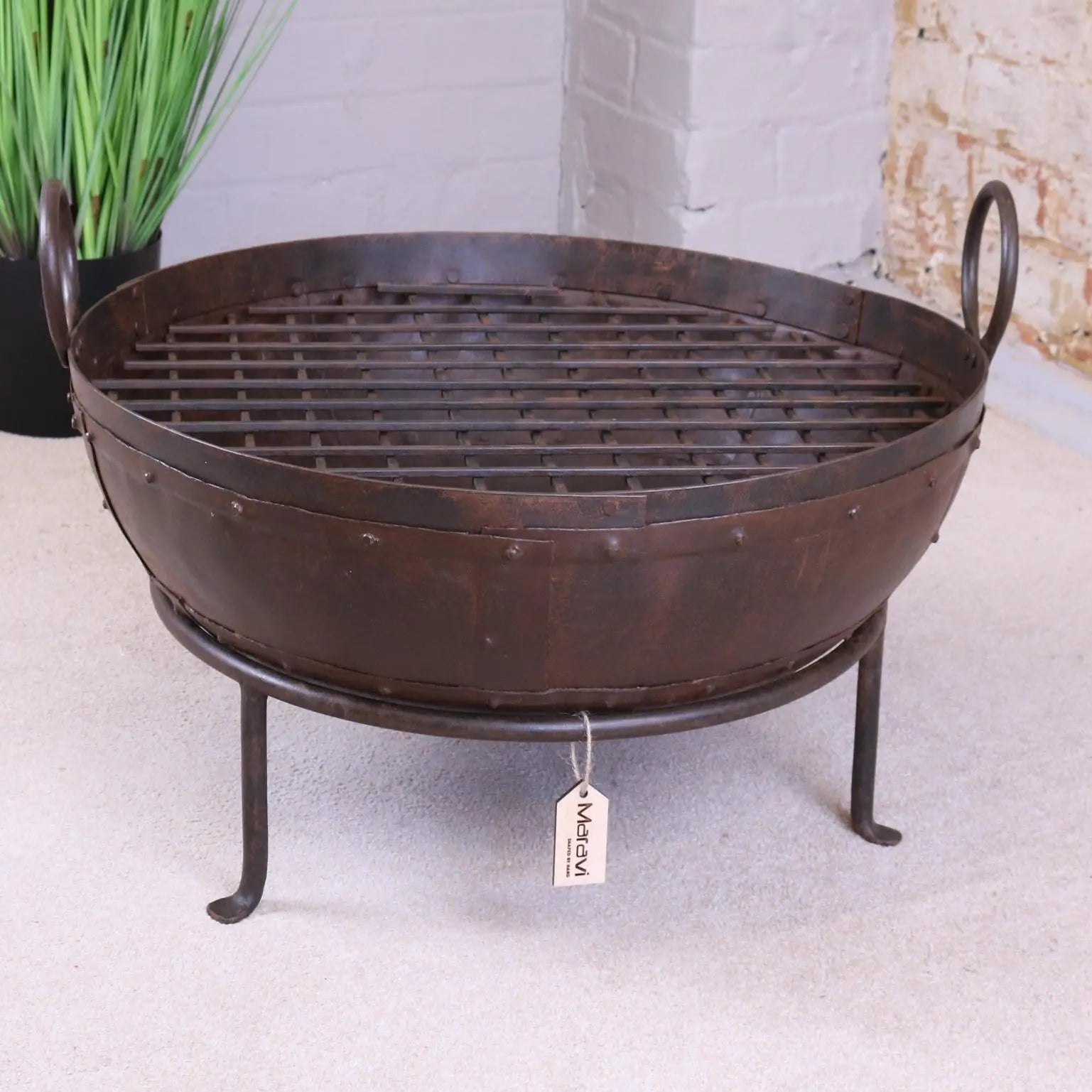 Vintage Kadai Bowl with Stand Garden Fire Pit Bowls