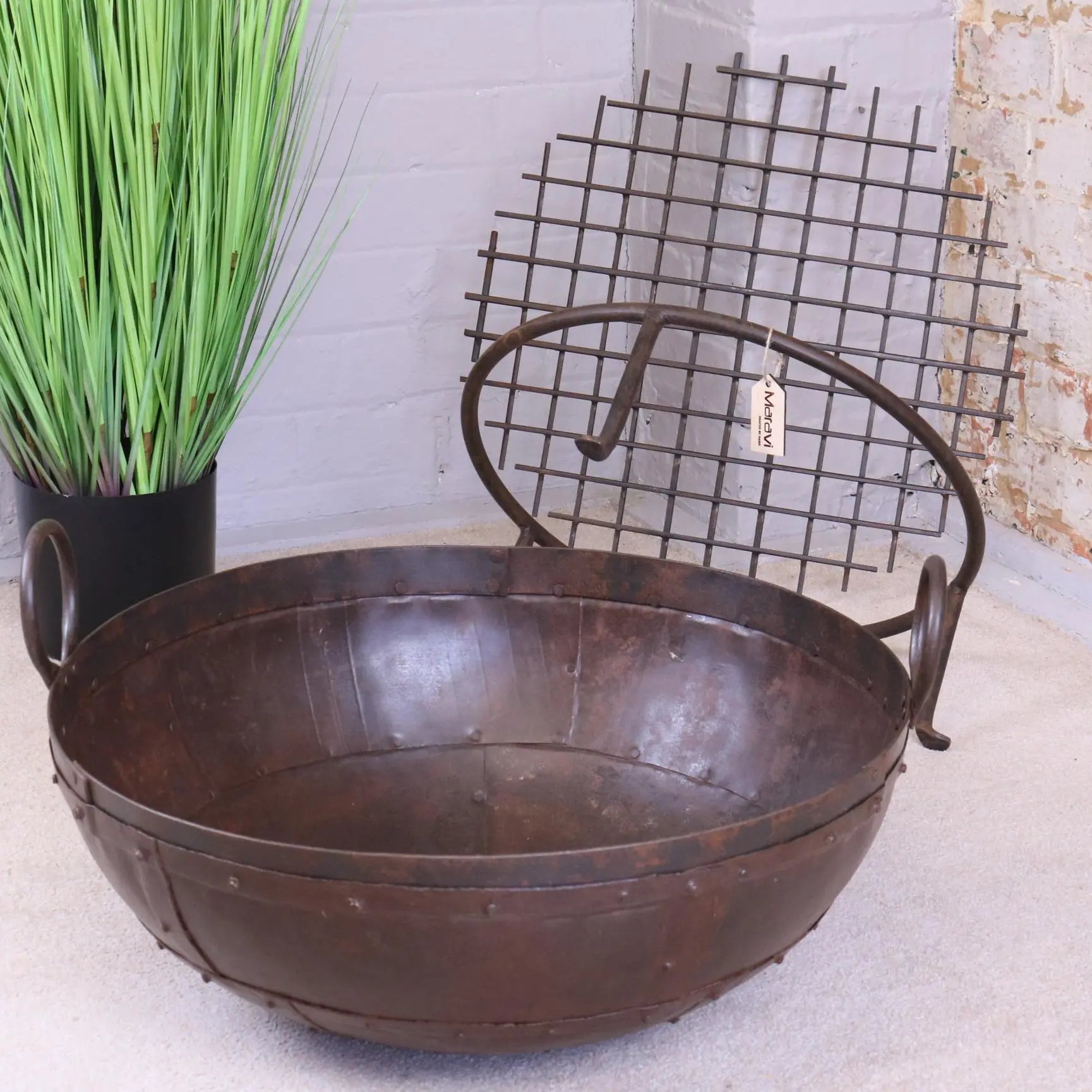 Vintage Kadai Bowl with Stand Garden Fire Pit Bowls