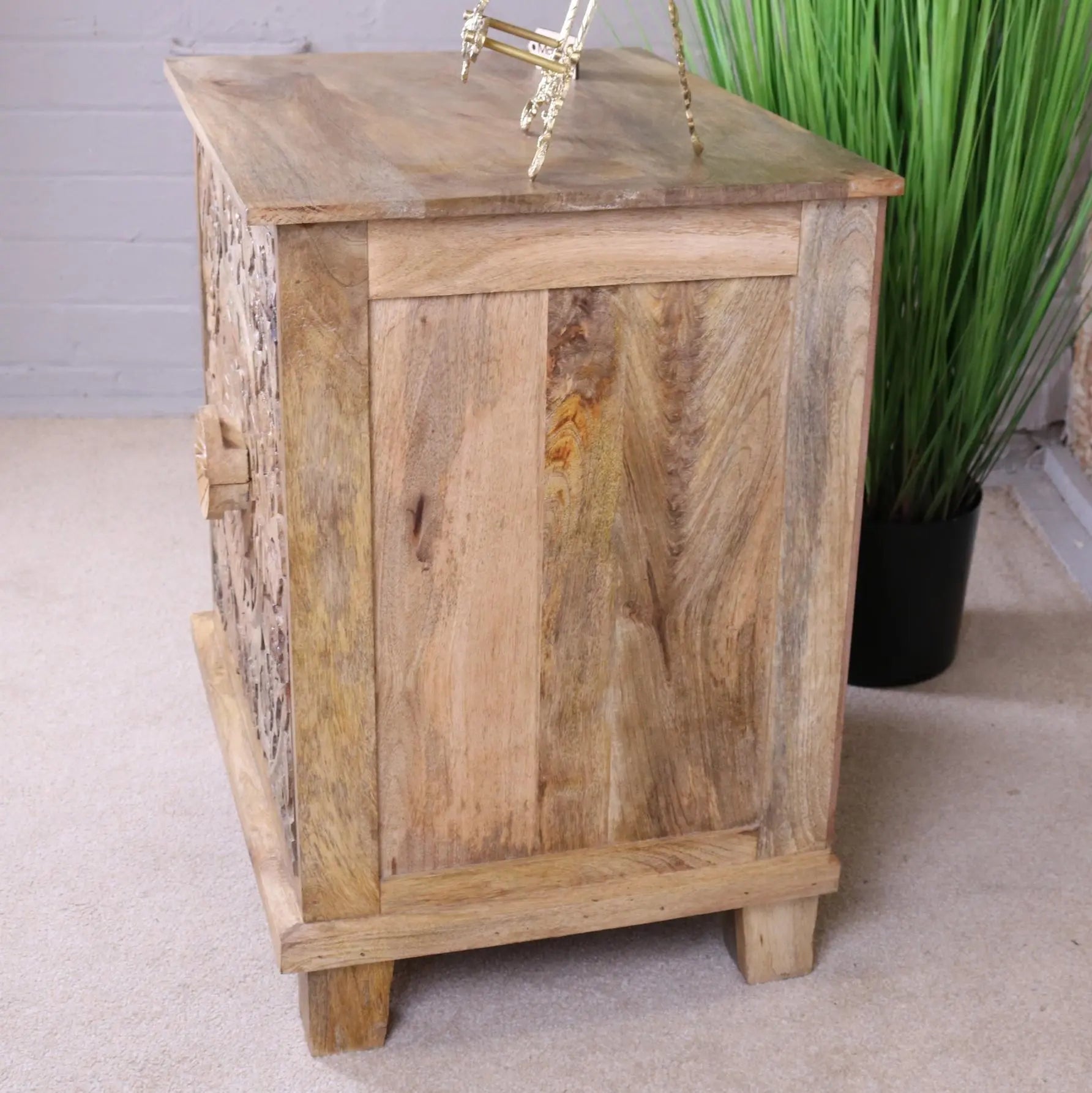 Ladha Mango Wood Carved Bedside Table Cabinet