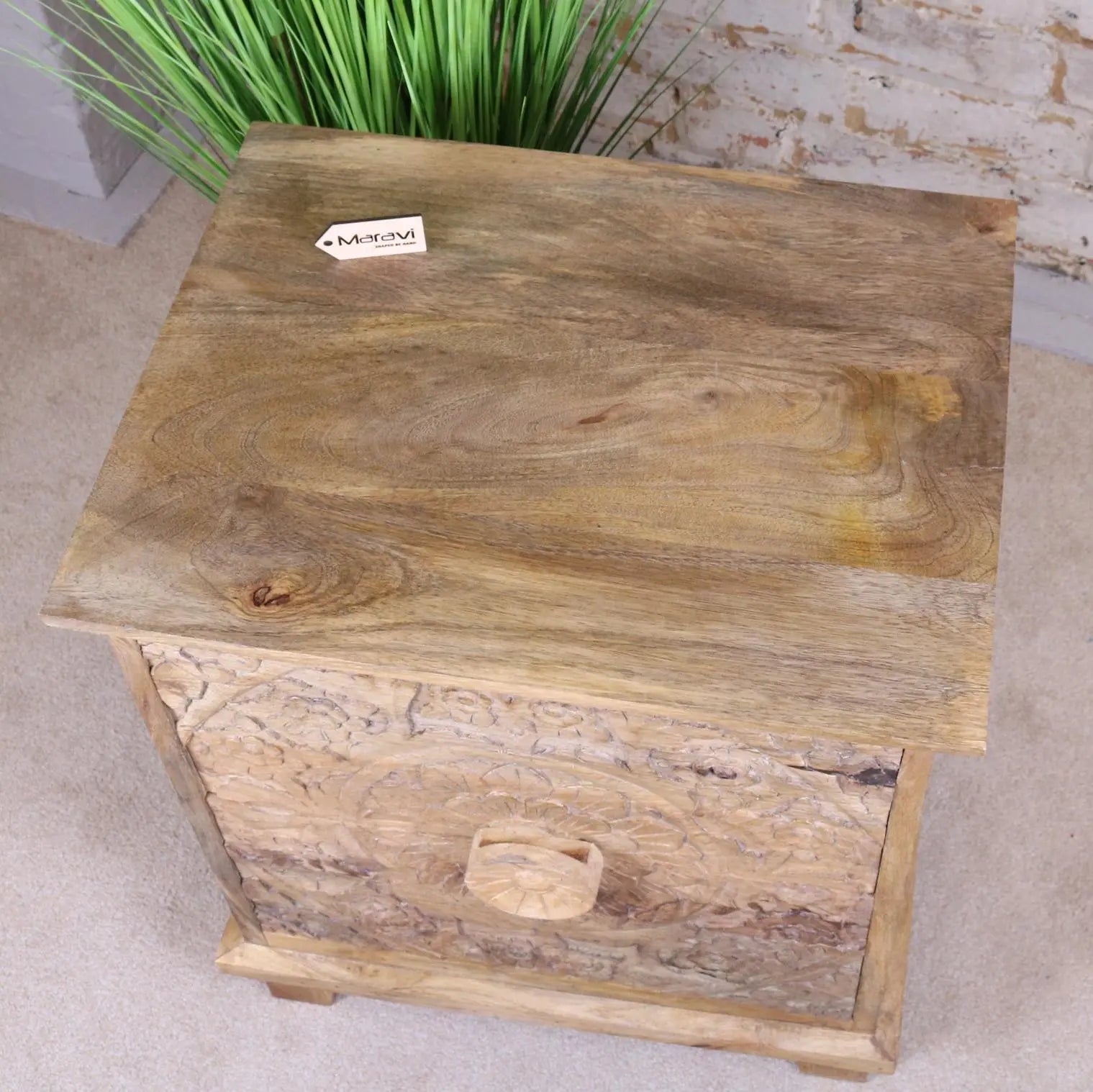 Ladha Mango Wood Carved Bedside Table Cabinet