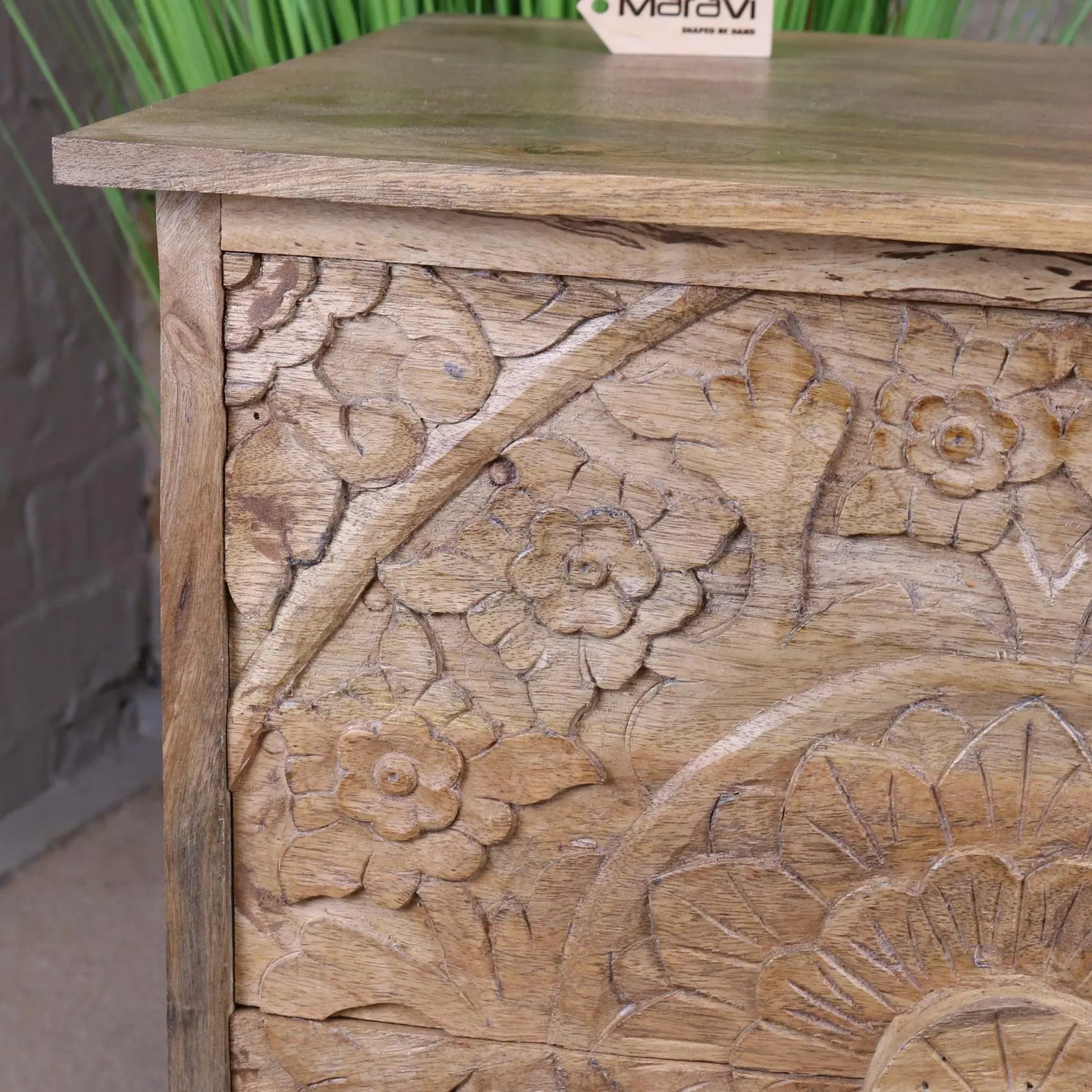 Ladha Mango Wood Carved Bedside Table Cabinet